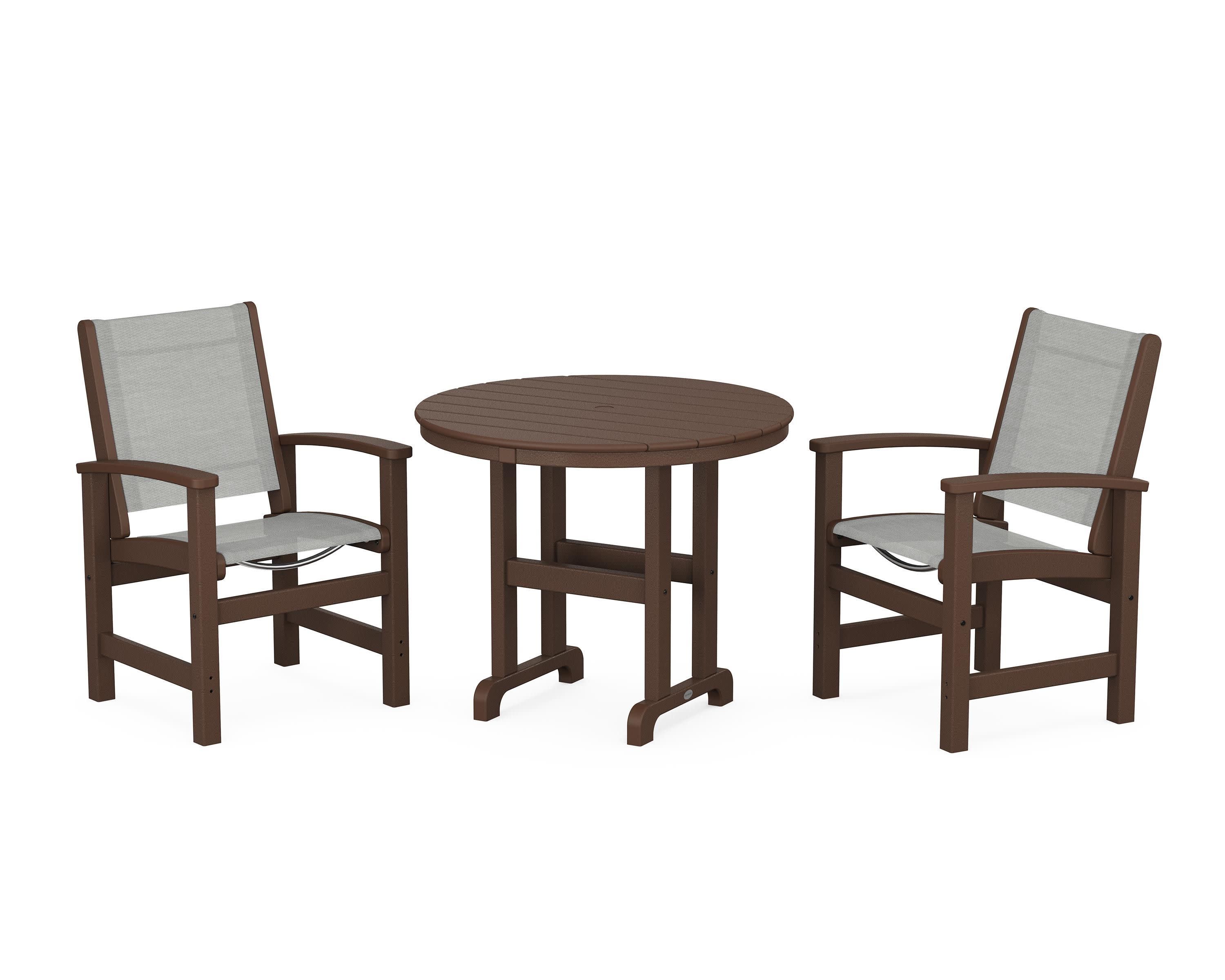 Coastal 3-Piece Round Dining Set in Mahogany / Metallic Sling