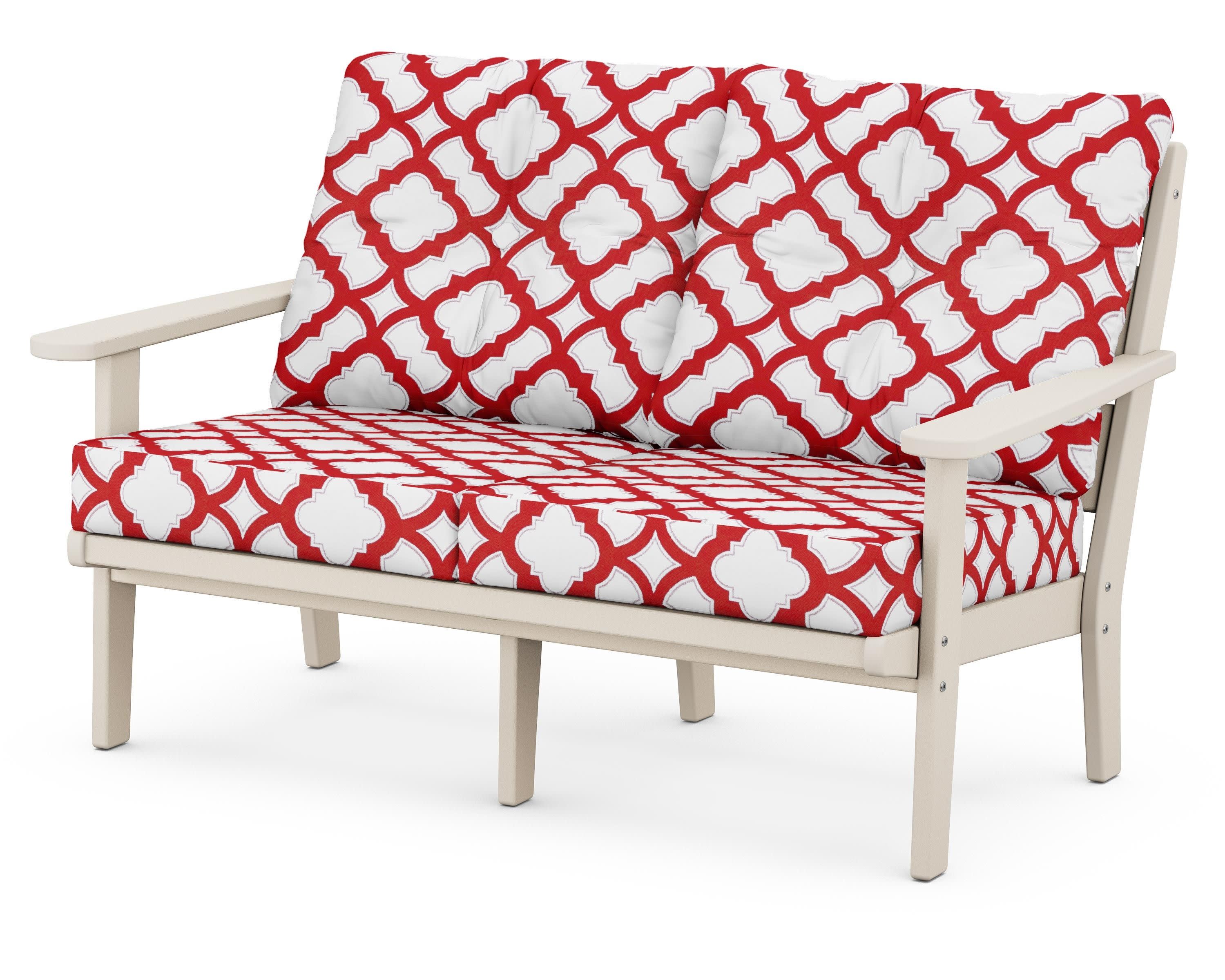 Lakeside Deep Seating Loveseat in Sand / Trellis Crimson