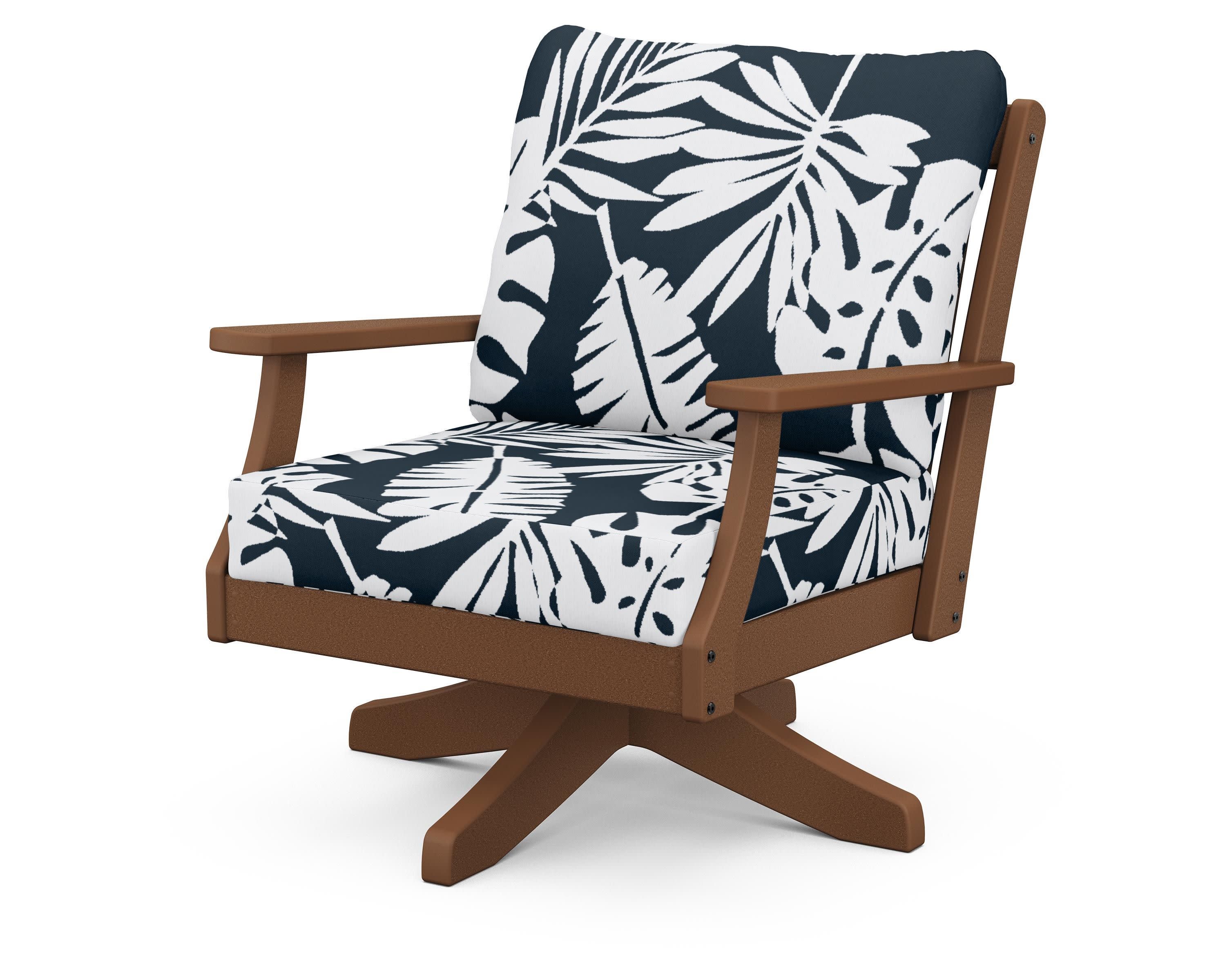 Braxton Deep Seating Swivel Chair in Teak / Leaf Marine Indigo