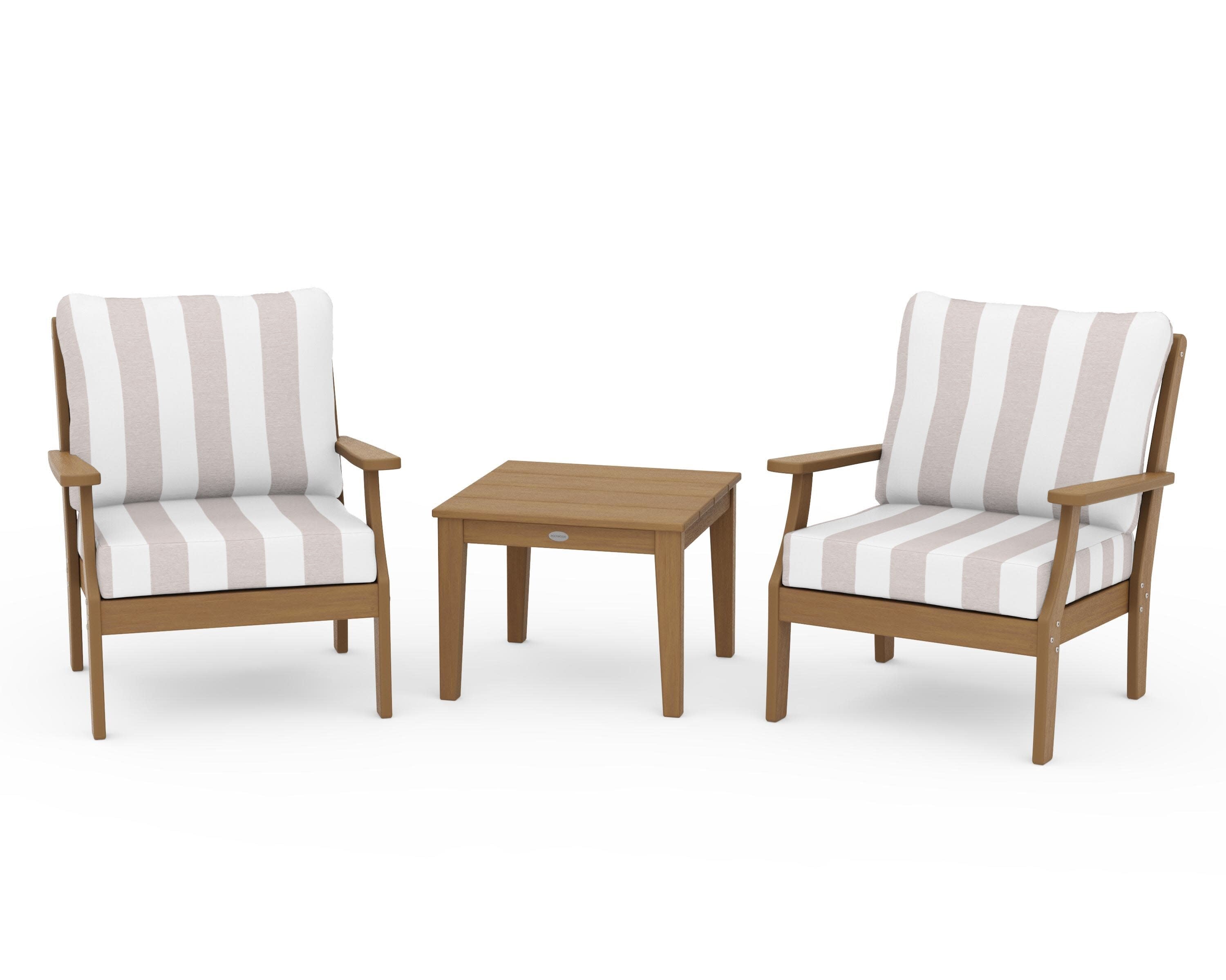 Braxton 3-Piece Deep Seating Set in Natural / Cabana Stripe Dune Burlap