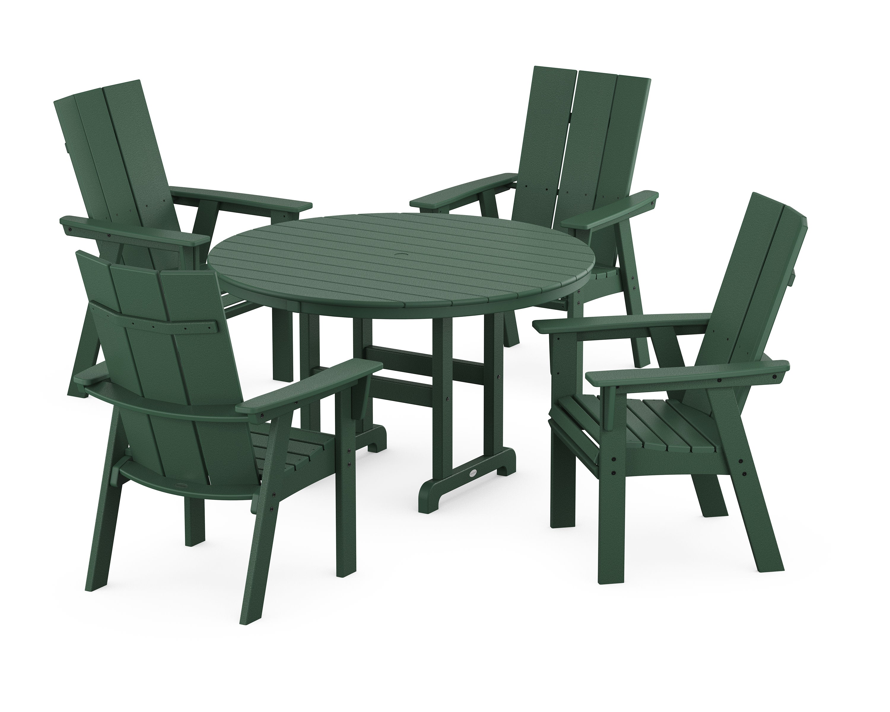 Modern Curveback Adirondack 5-Piece Round Farmhouse Dining Set in Green