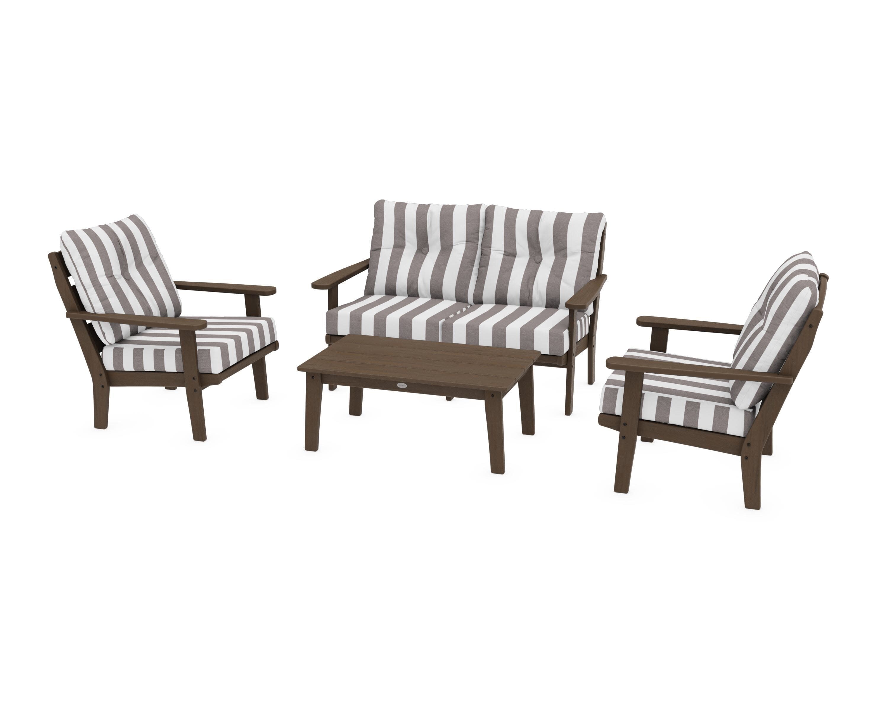 Lakeside 4-Piece Deep Seating Set in Kona / Cabana Stripe Grey Mist