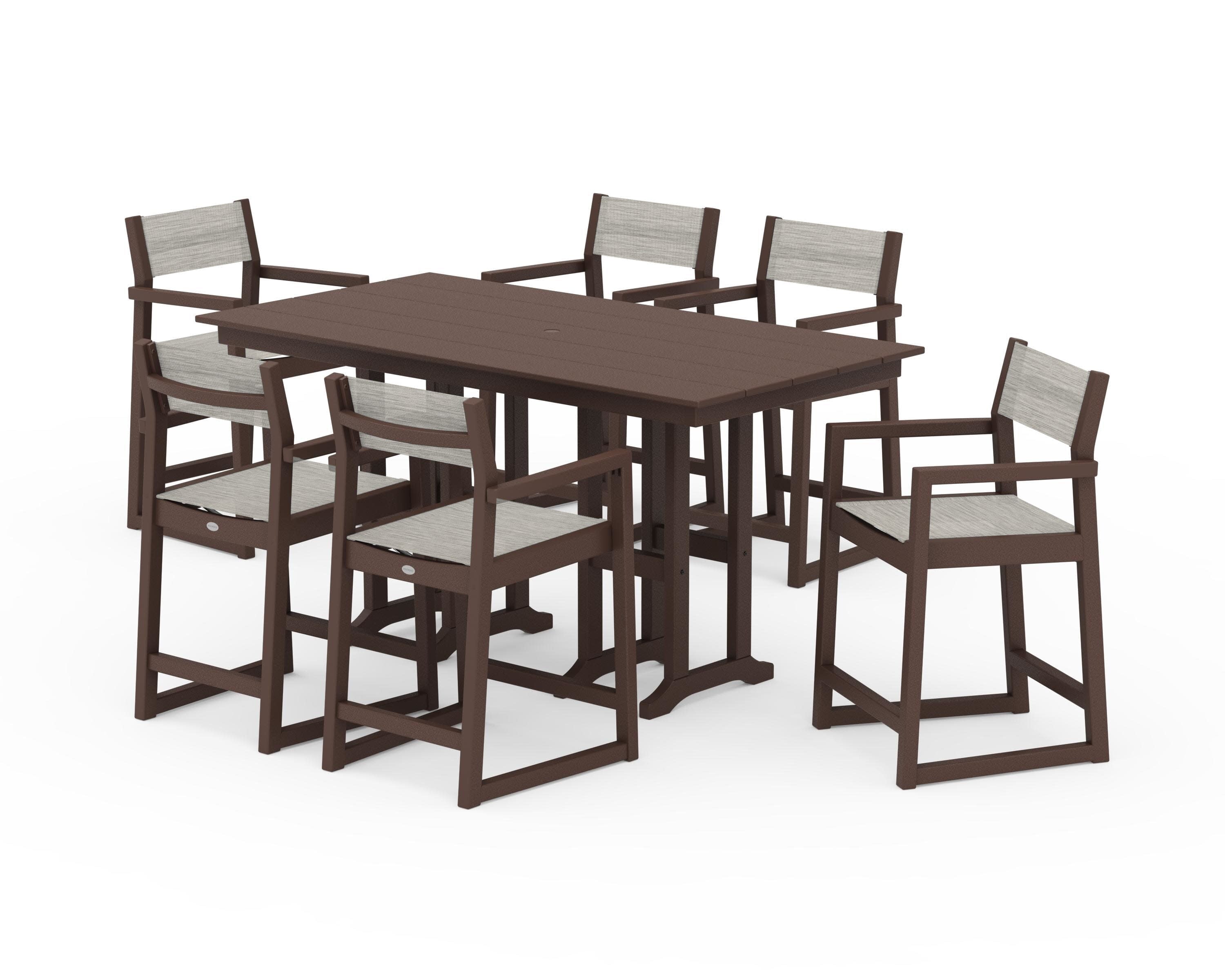 EDGE Sling Arm Chair 7-Piece Farmhouse Counter Set in Mahogany / Birch Sling