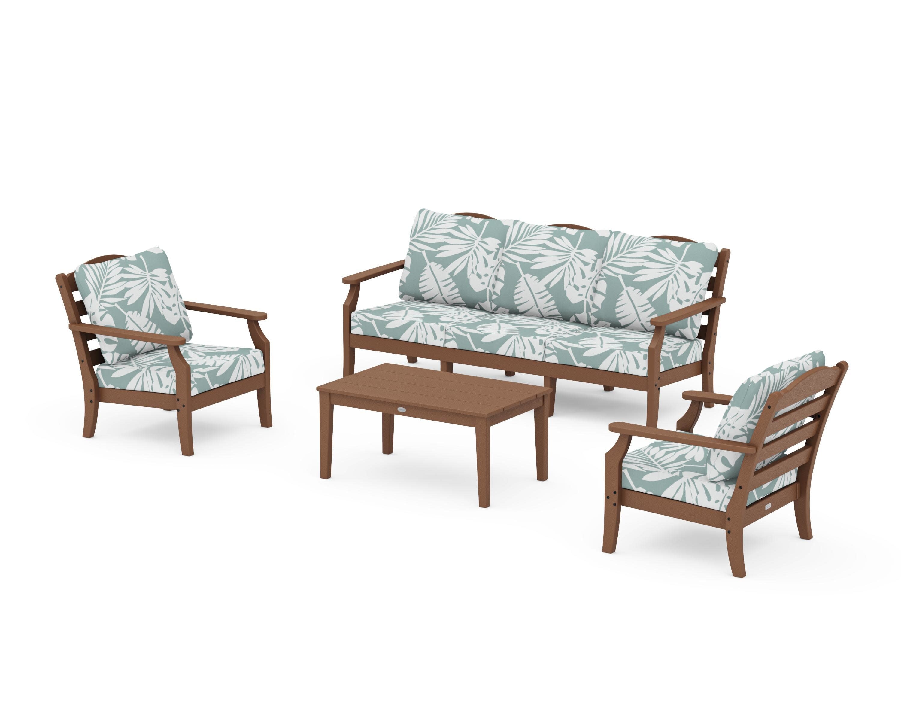 Savannah 4-Piece Deep Seating Set with Sofa in Teak / Leaf Glacier Spa