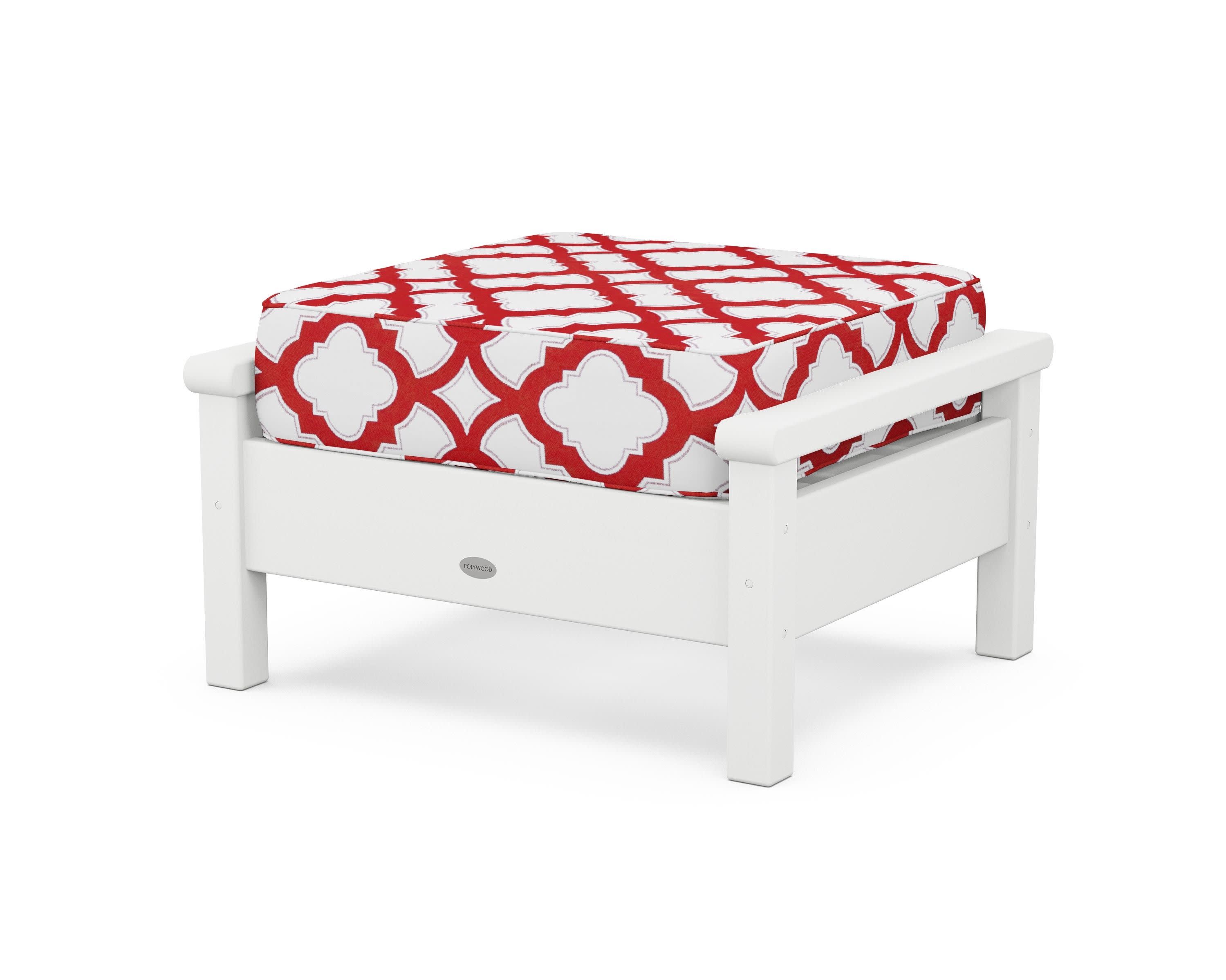 Harbour Deep Seating Ottoman in White / Trellis Crimson