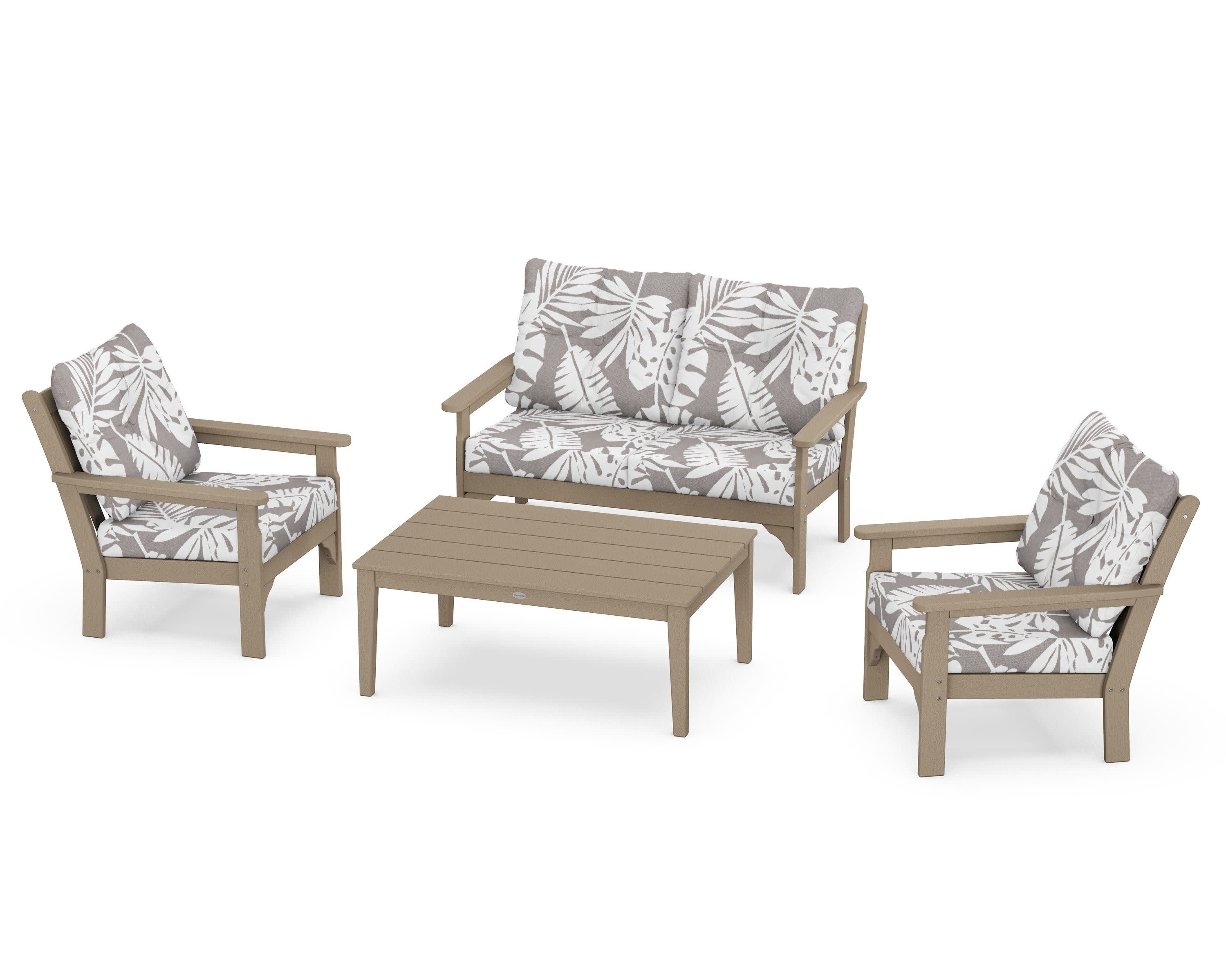 Vineyard 4-Piece Deep Seating Set in Vintage Sahara / Leaf Grey Mist