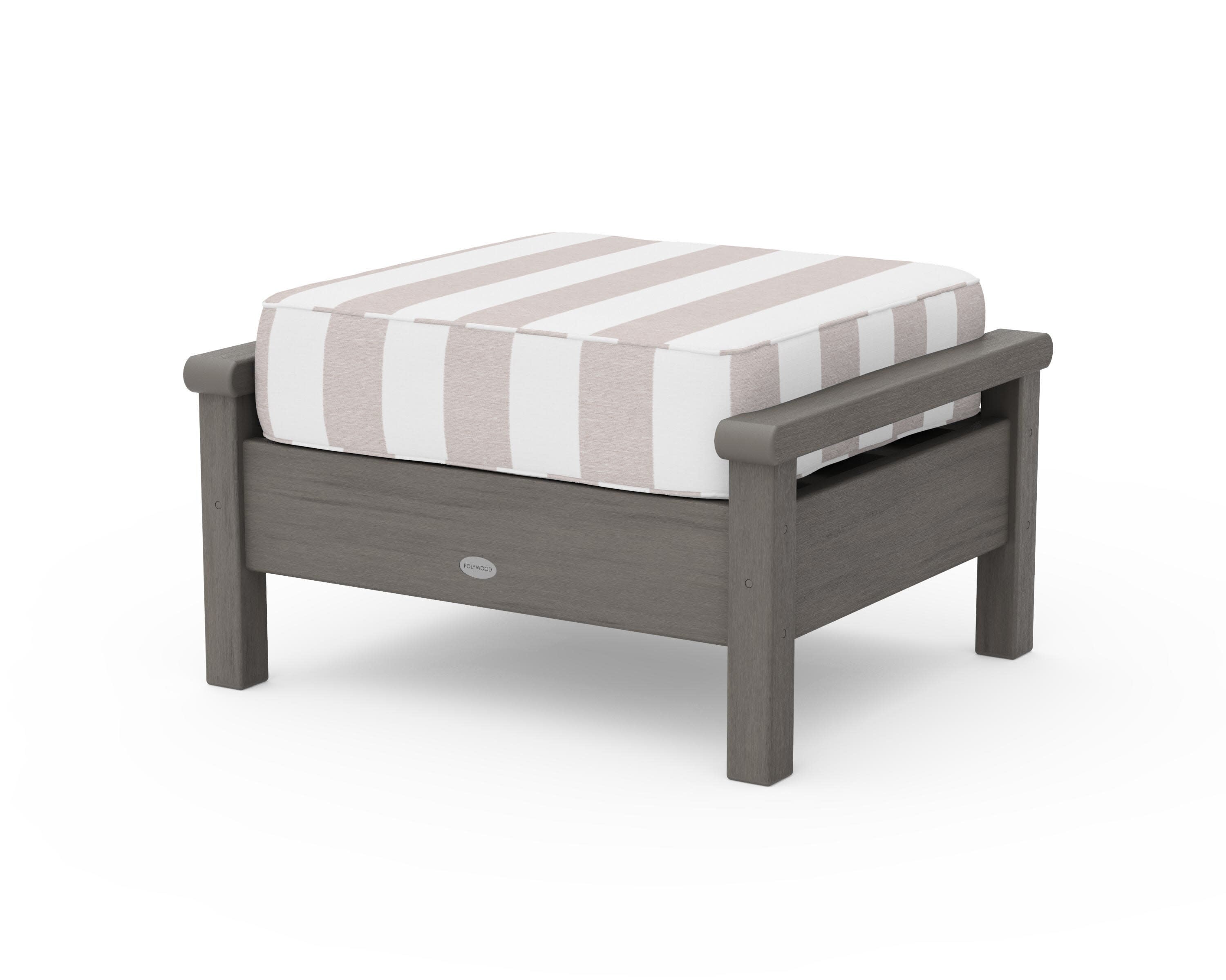 Harbour Deep Seating Ottoman in Driftwood / Cabana Stripe Dune Burlap