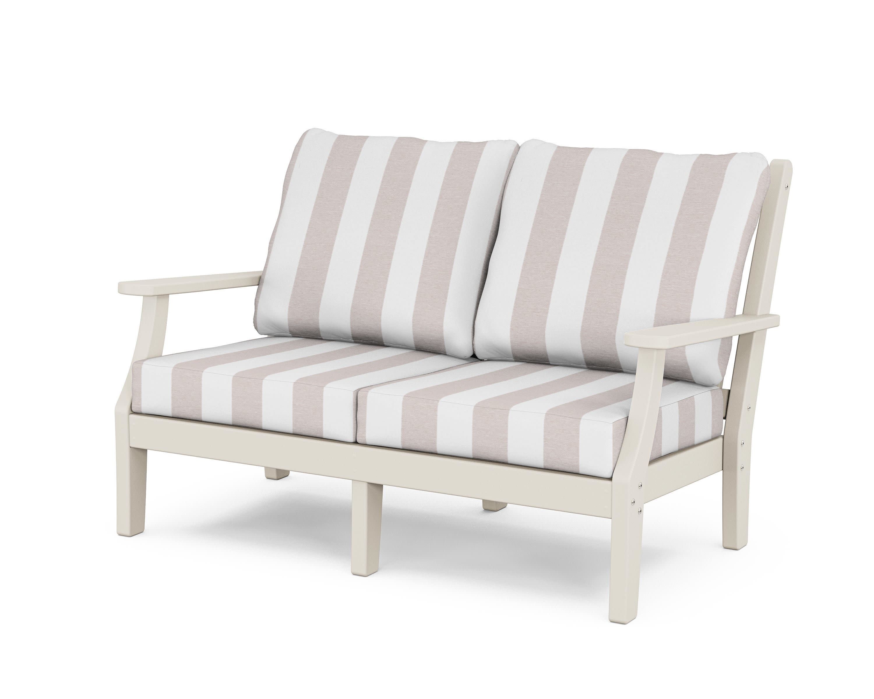 Wovendale Deep Seating Loveseat in Sand / Cabana Stripe Dune Burlap