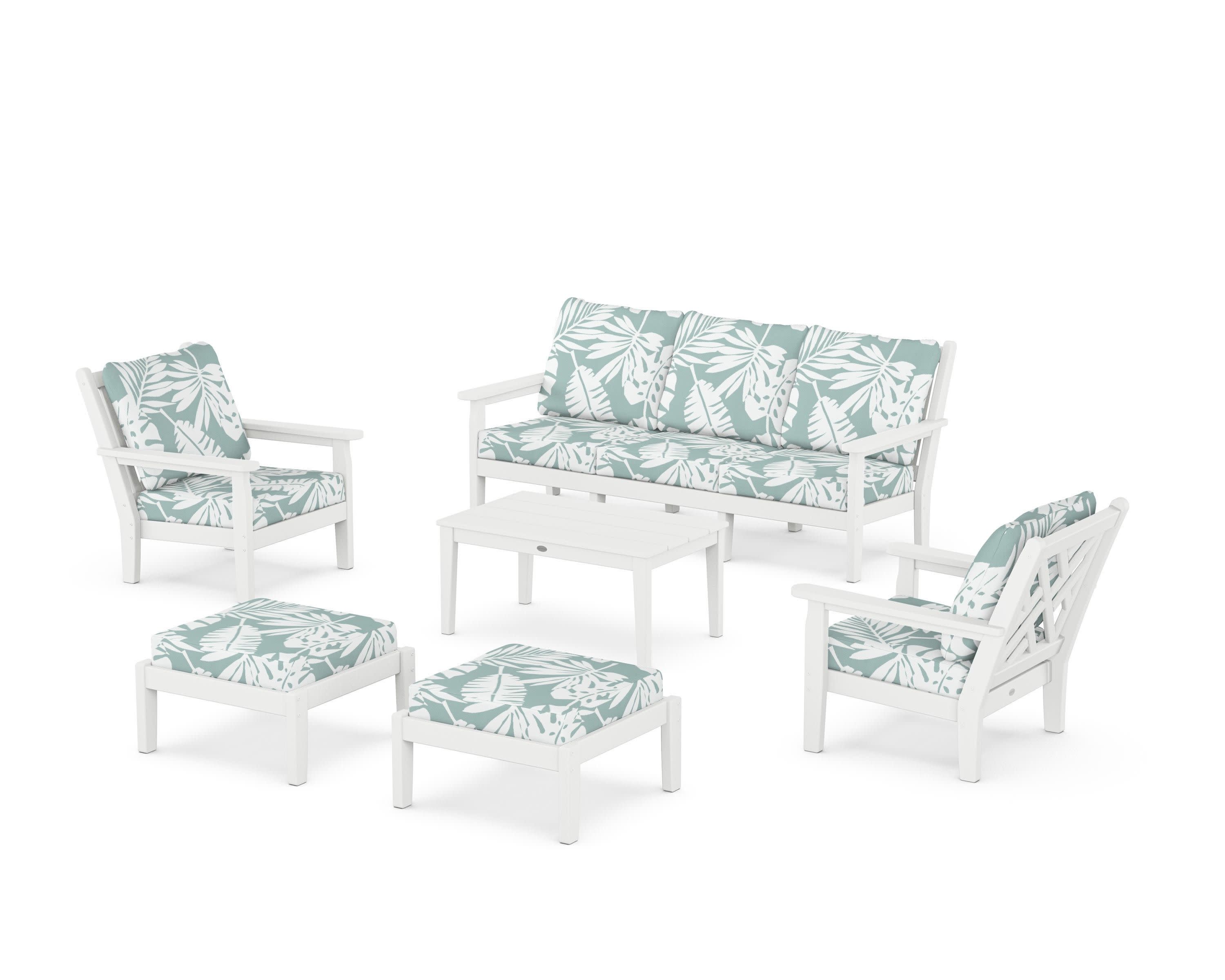 Chippendale 6-Piece Lounge Sofa Set in White / Leaf Glacier Spa