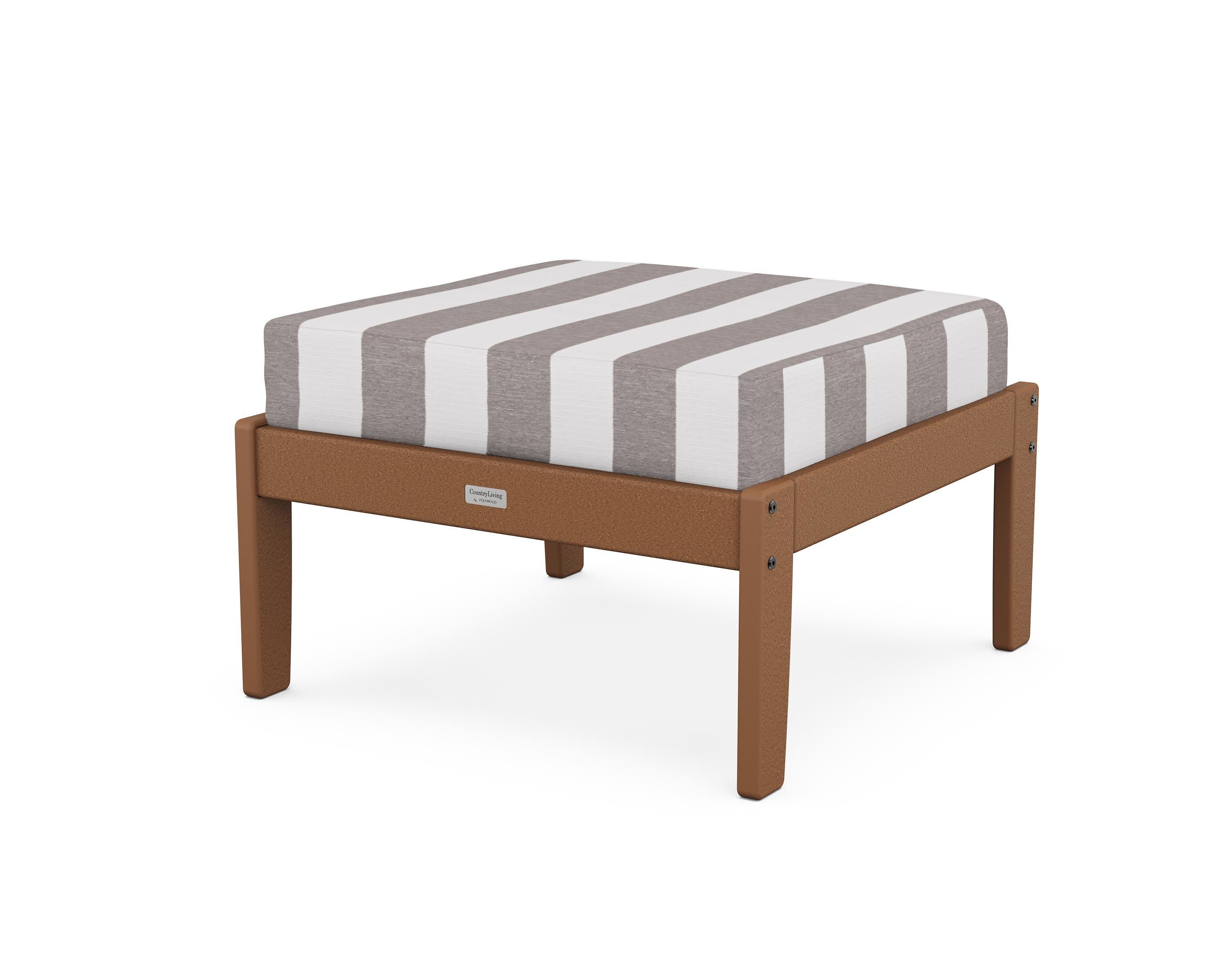 Cottage Deep Seating Ottoman in Teak / Cabana Stripe Grey Mist