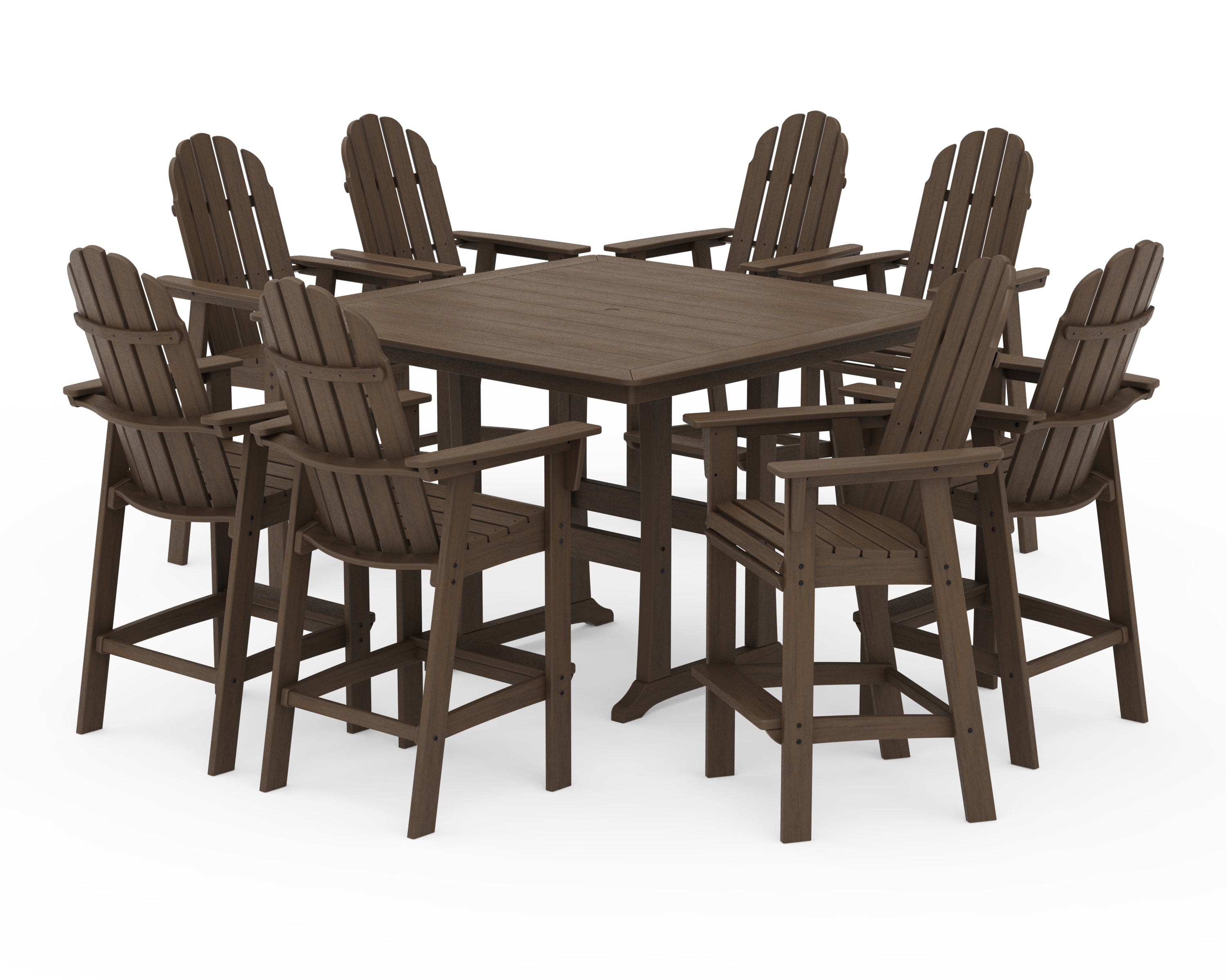 Vineyard Curveback Adirondack 9-Piece Trestle Bar Set in Kona