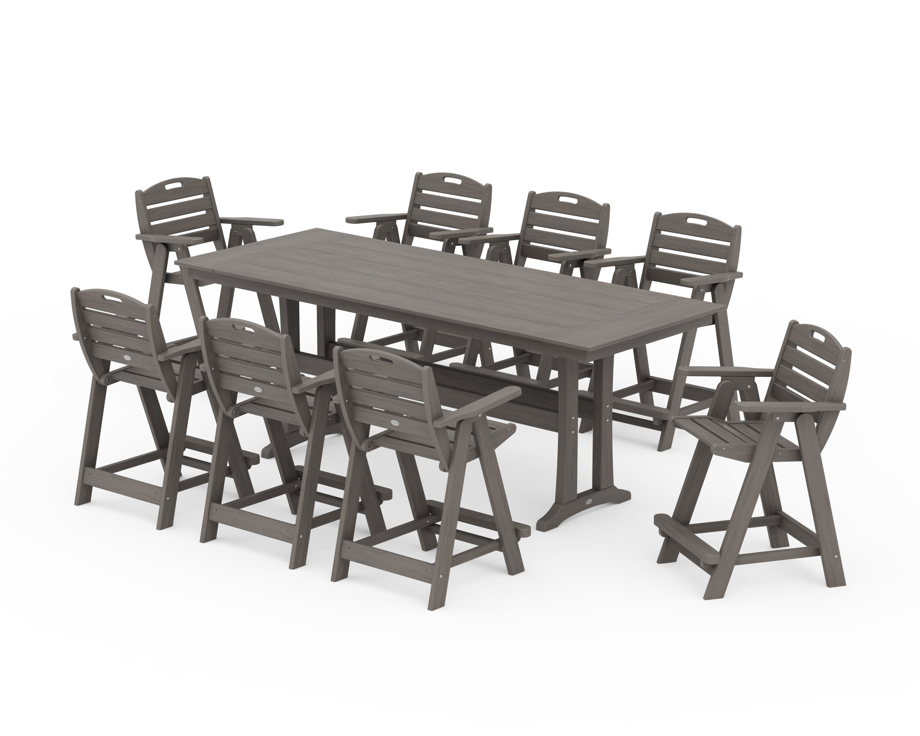 Nautical 9-Piece Farmhouse Counter Set with Trestle Legs in Driftwood
