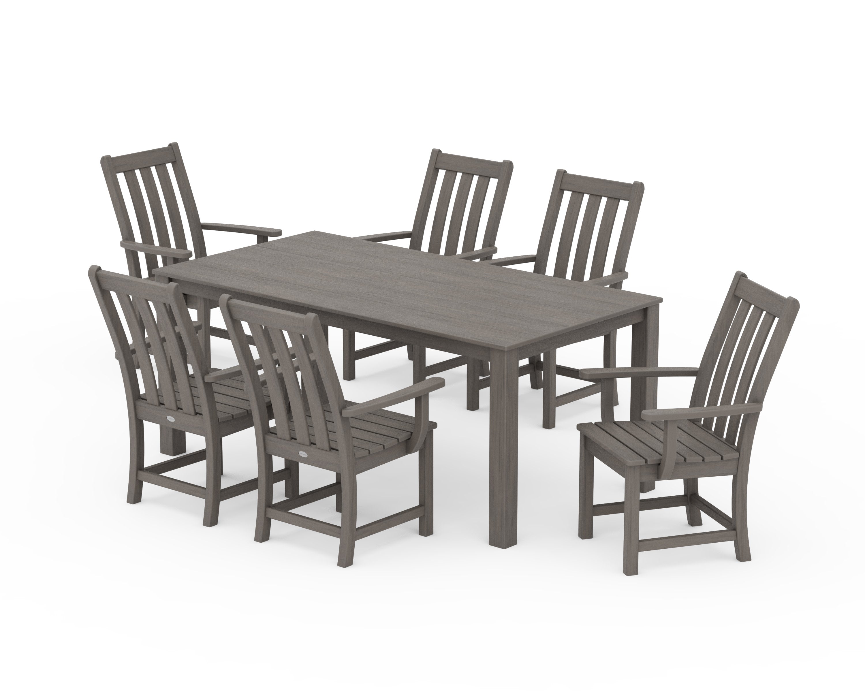 Vineyard 7-Piece Parsons Arm Chair Dining Set in Driftwood
