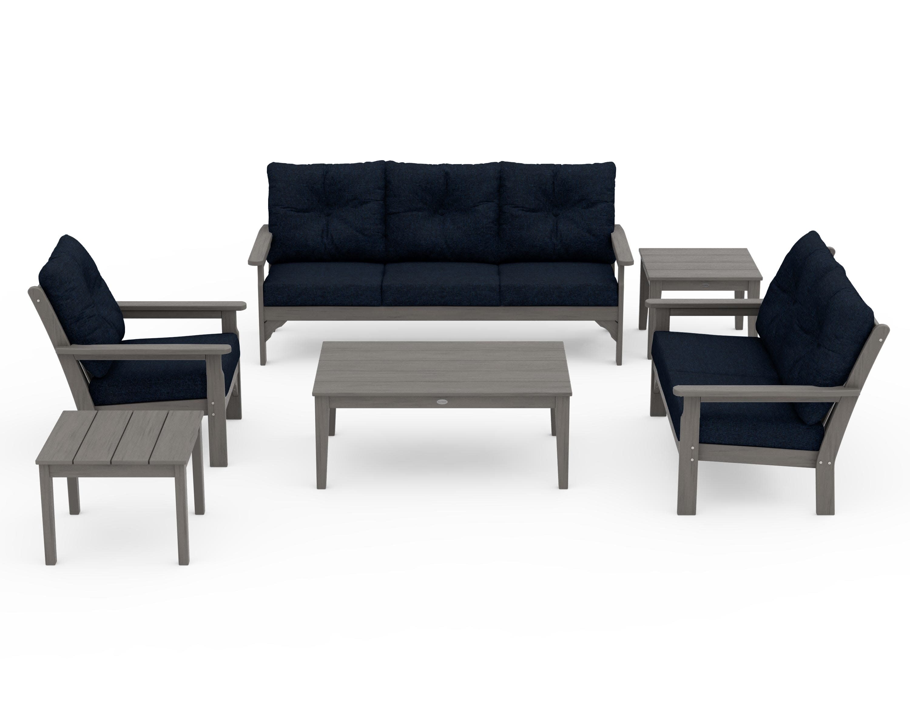Vineyard 6-Piece Deep Seating Set in Driftwood / Marine Indigo