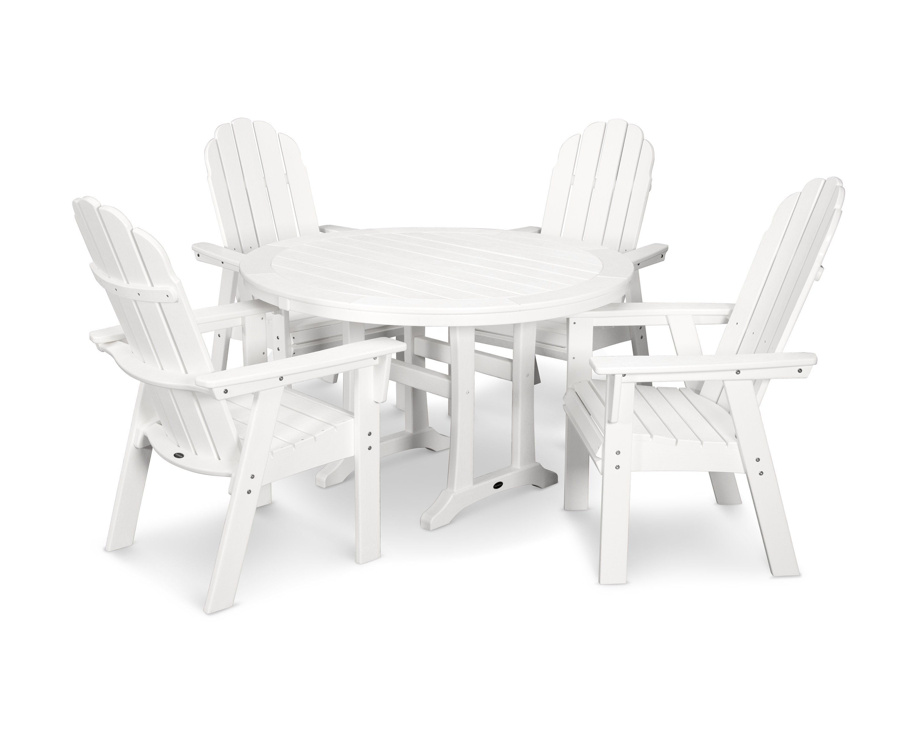 Vineyard Curveback Adirondack 5-Piece Nautical Trestle Dining Set in Vintage White