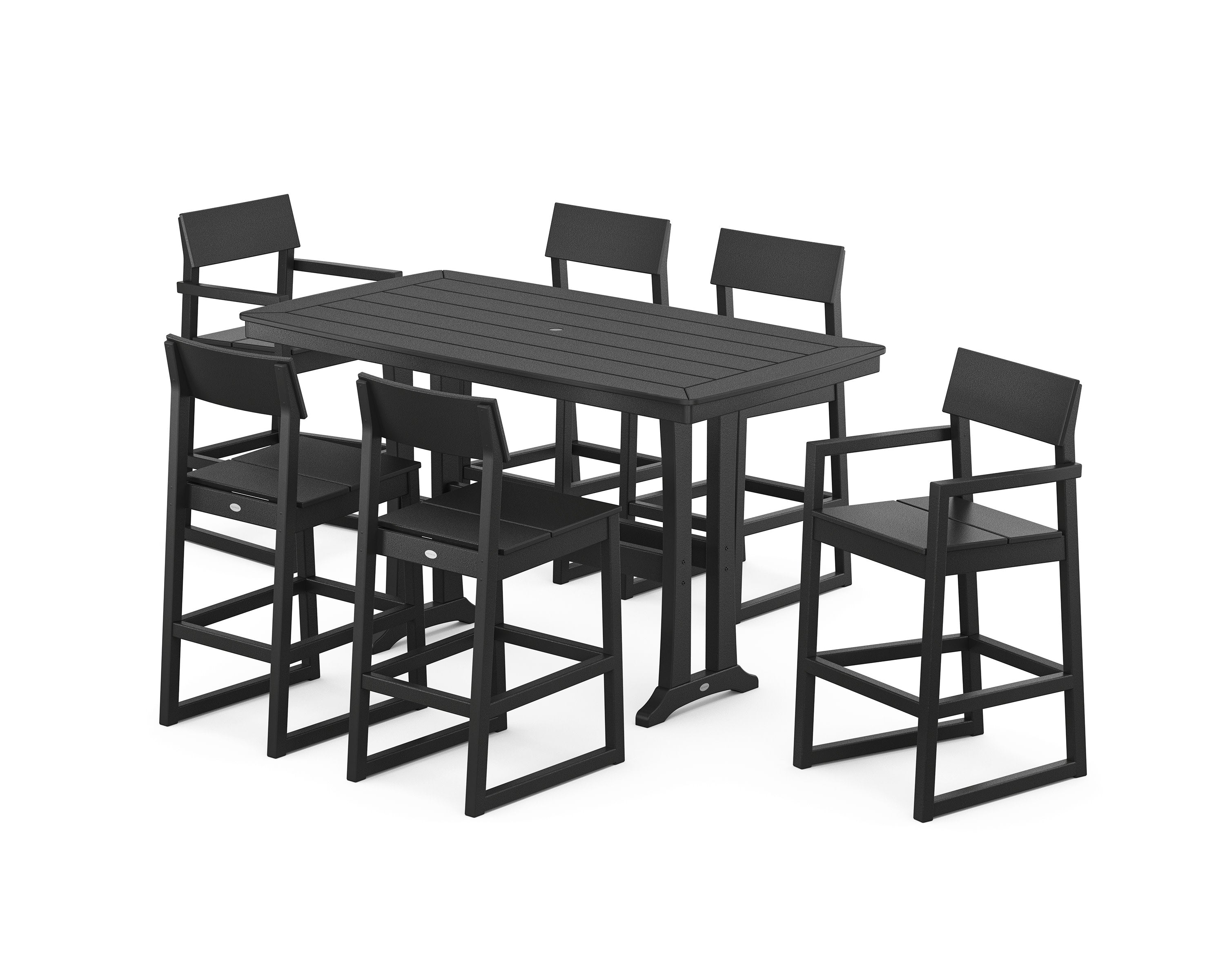 EDGE 7-Piece Bar Set with Trestle Legs in Black