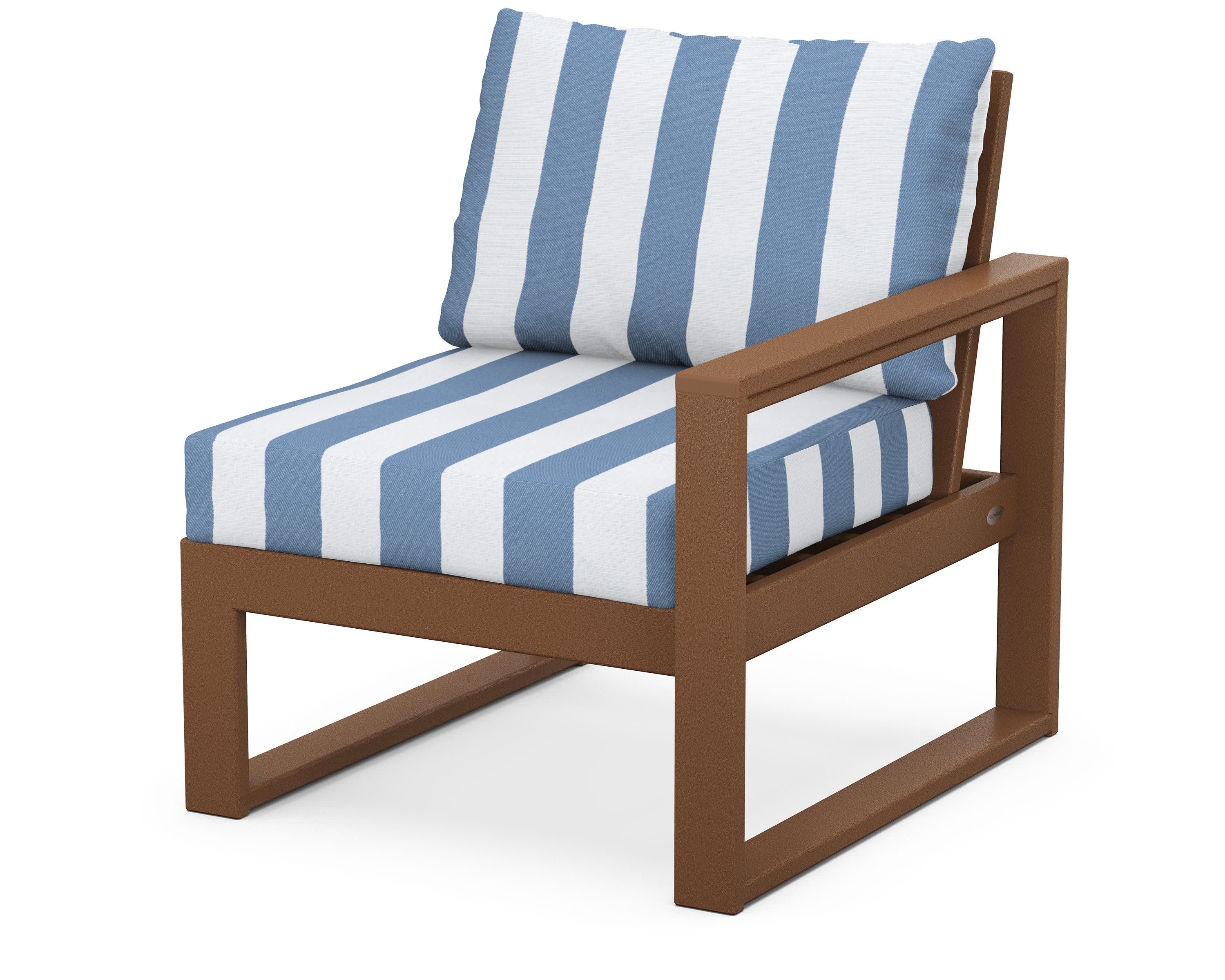 EDGE Modular Right Arm Chair in Teak / Cabana Stripe Sky Blue