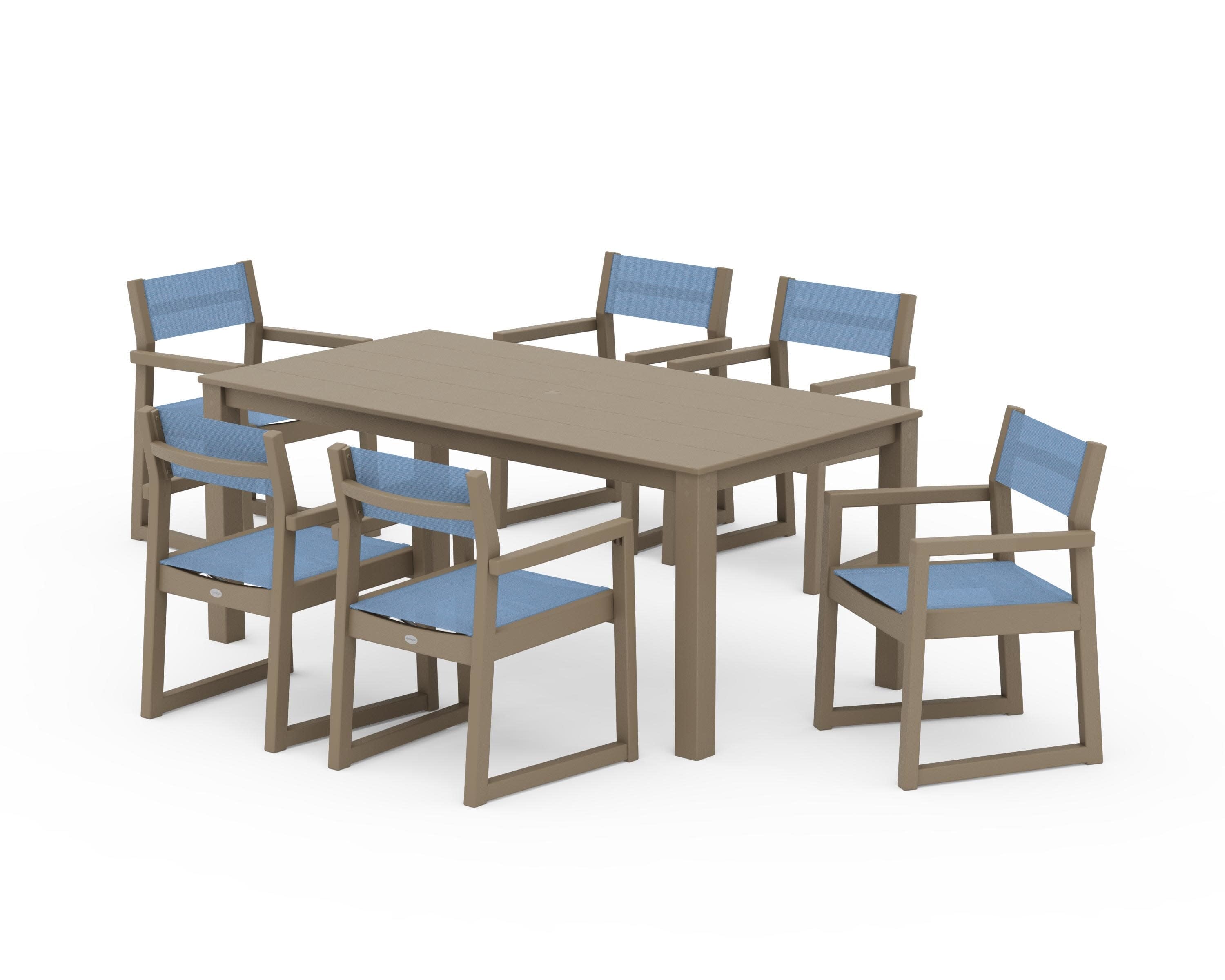 EDGE Sling Arm Chair 7-Piece Parsons Dining Set in Vintage Sahara / Poolside Sling