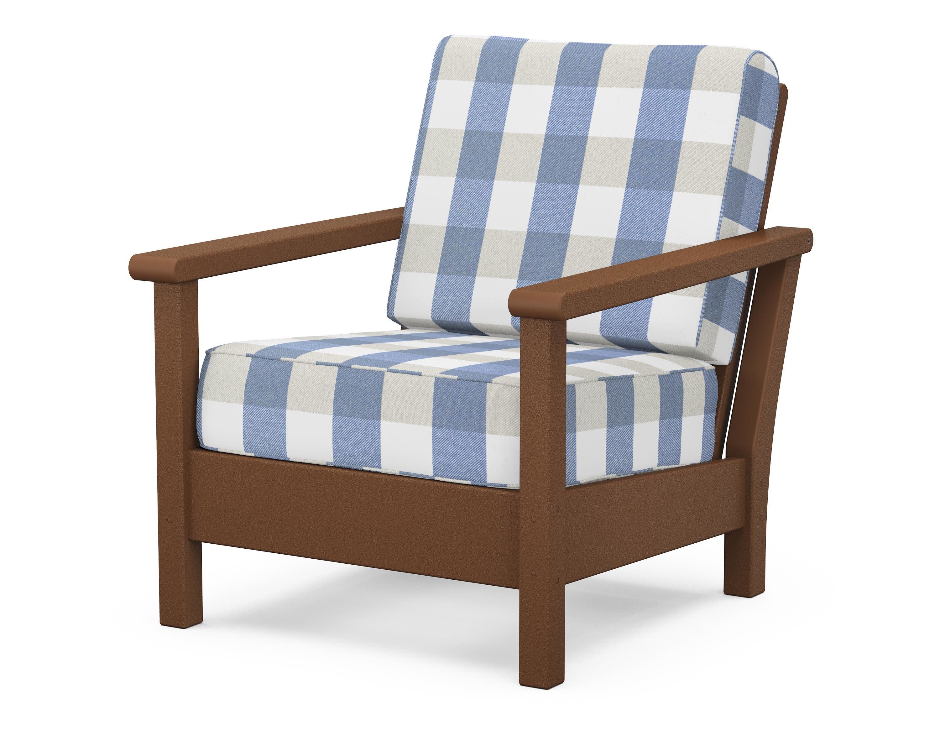 Harbour Deep Seating Chair in Teak / Buffalo Plaid Sky Blue