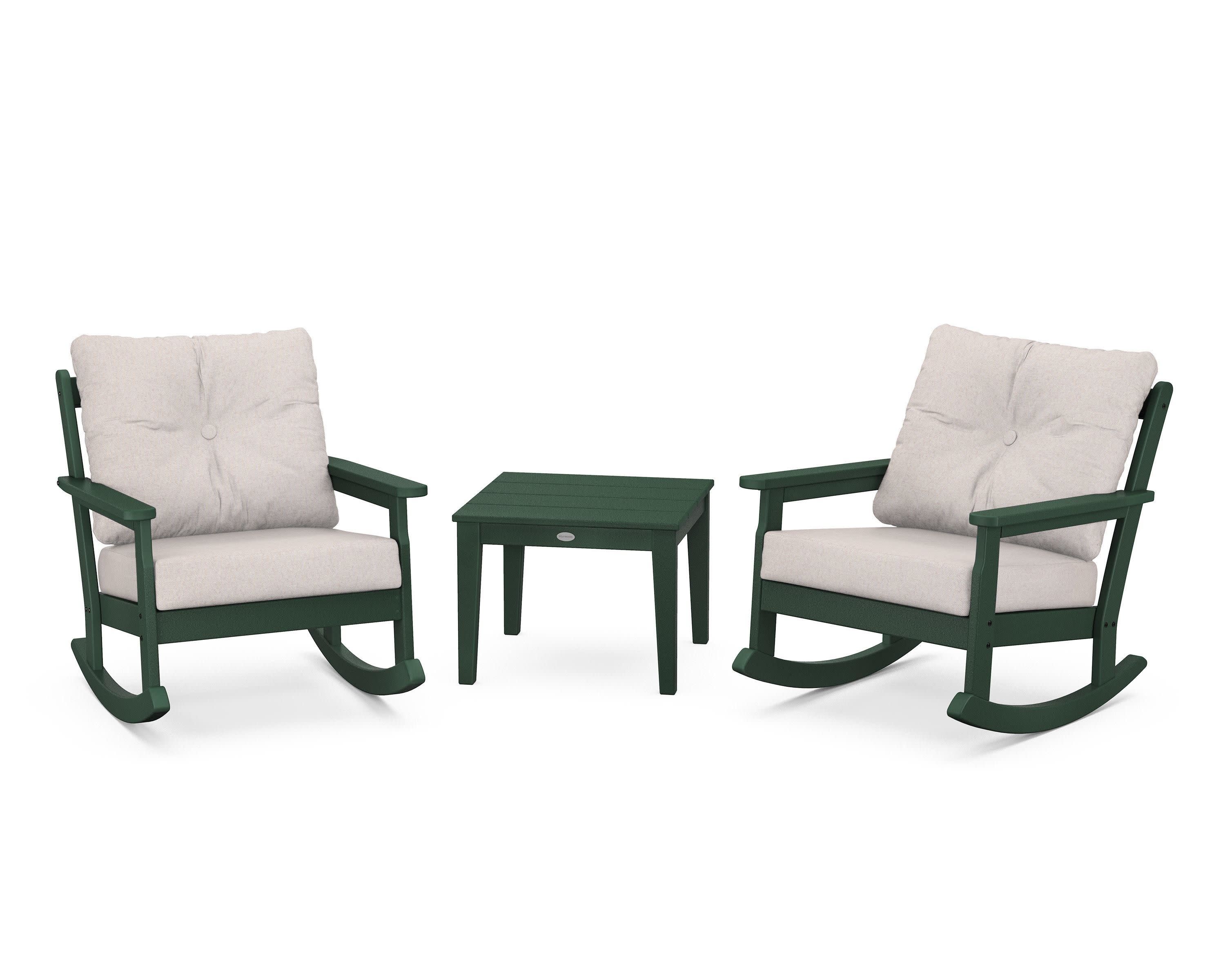 Vineyard 3-Piece Deep Seating Rocker Set in Green / Dune Burlap