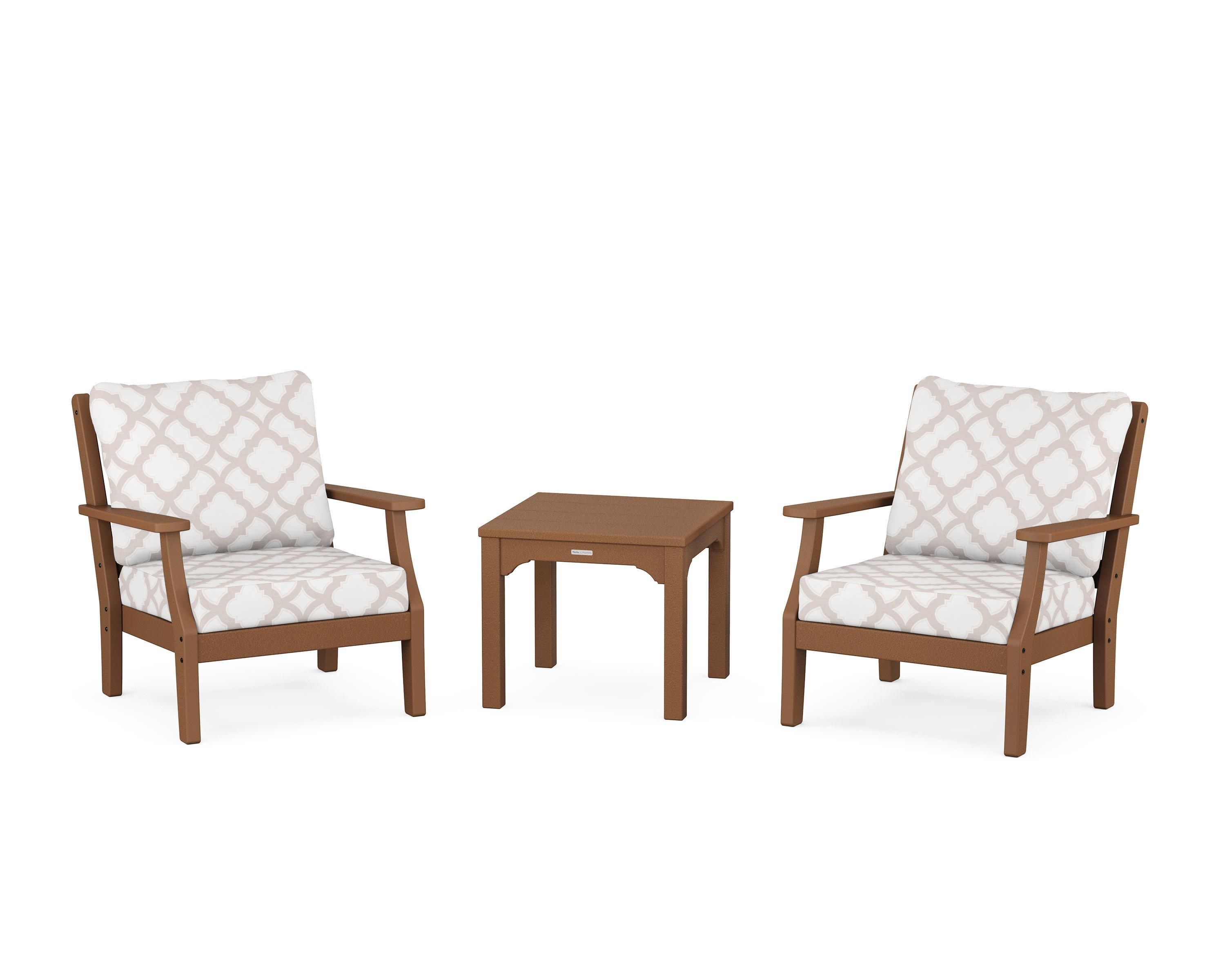 Chinoiserie 3-Piece Deep Seating Set in Teak / Trellis Dune Burlap
