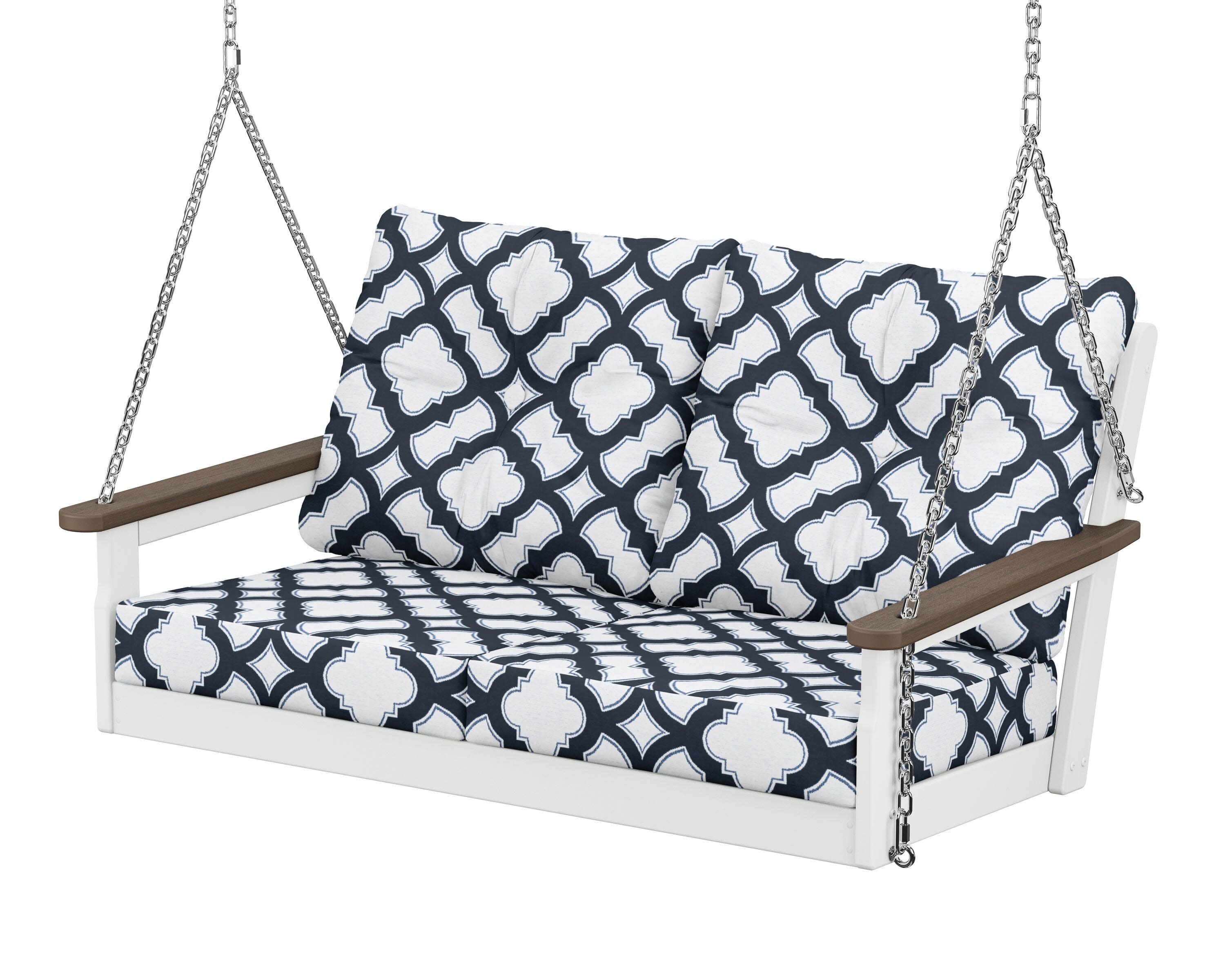 Vineyard Deep Seating Swing in White / Kona / Trellis Marine Indigo