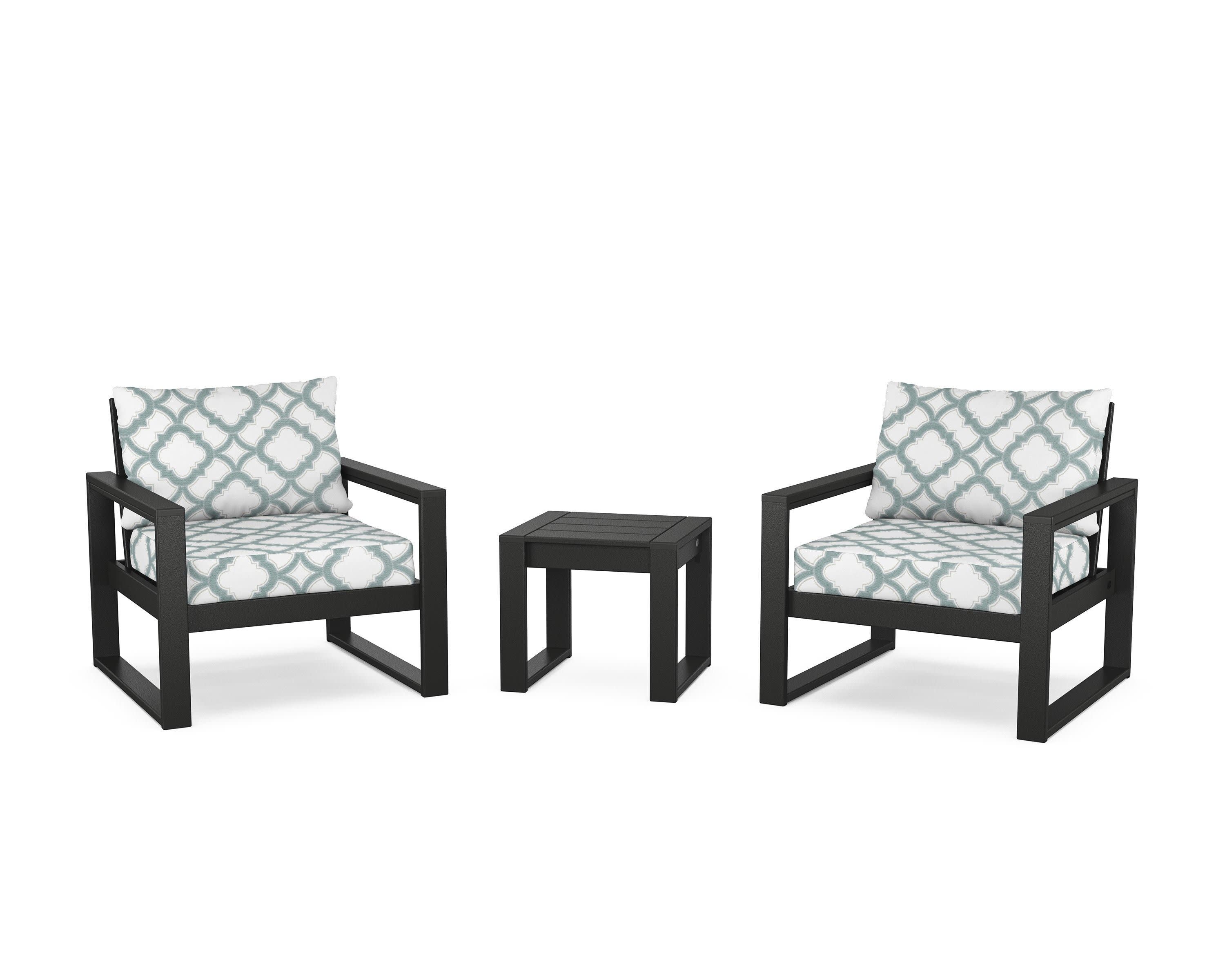 EDGE Sectional 3-Piece Deep Seating Set in Black / Trellis Glacier Spa