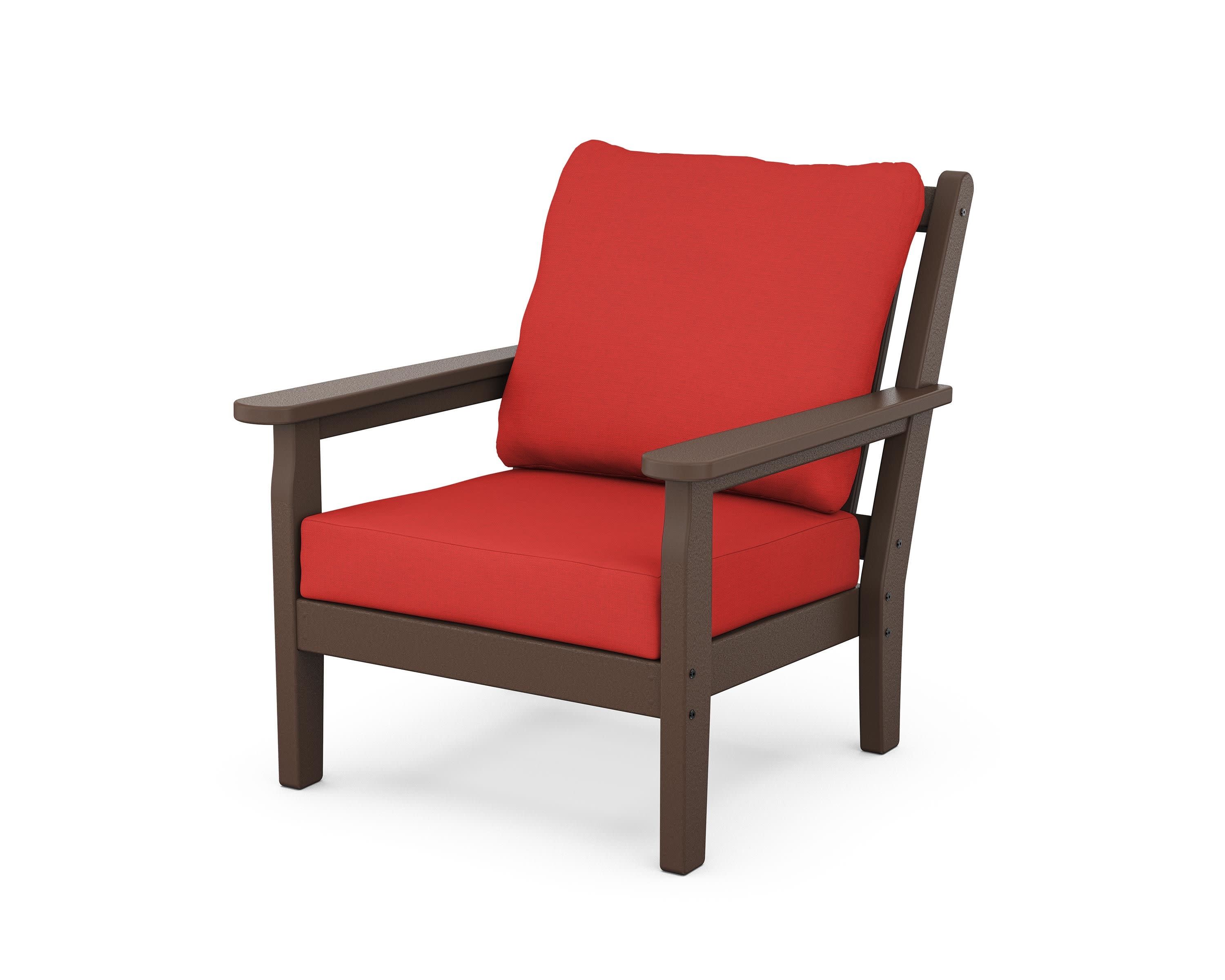 Chippendale Deep Seating Chair in Mahogany / Crimson Linen