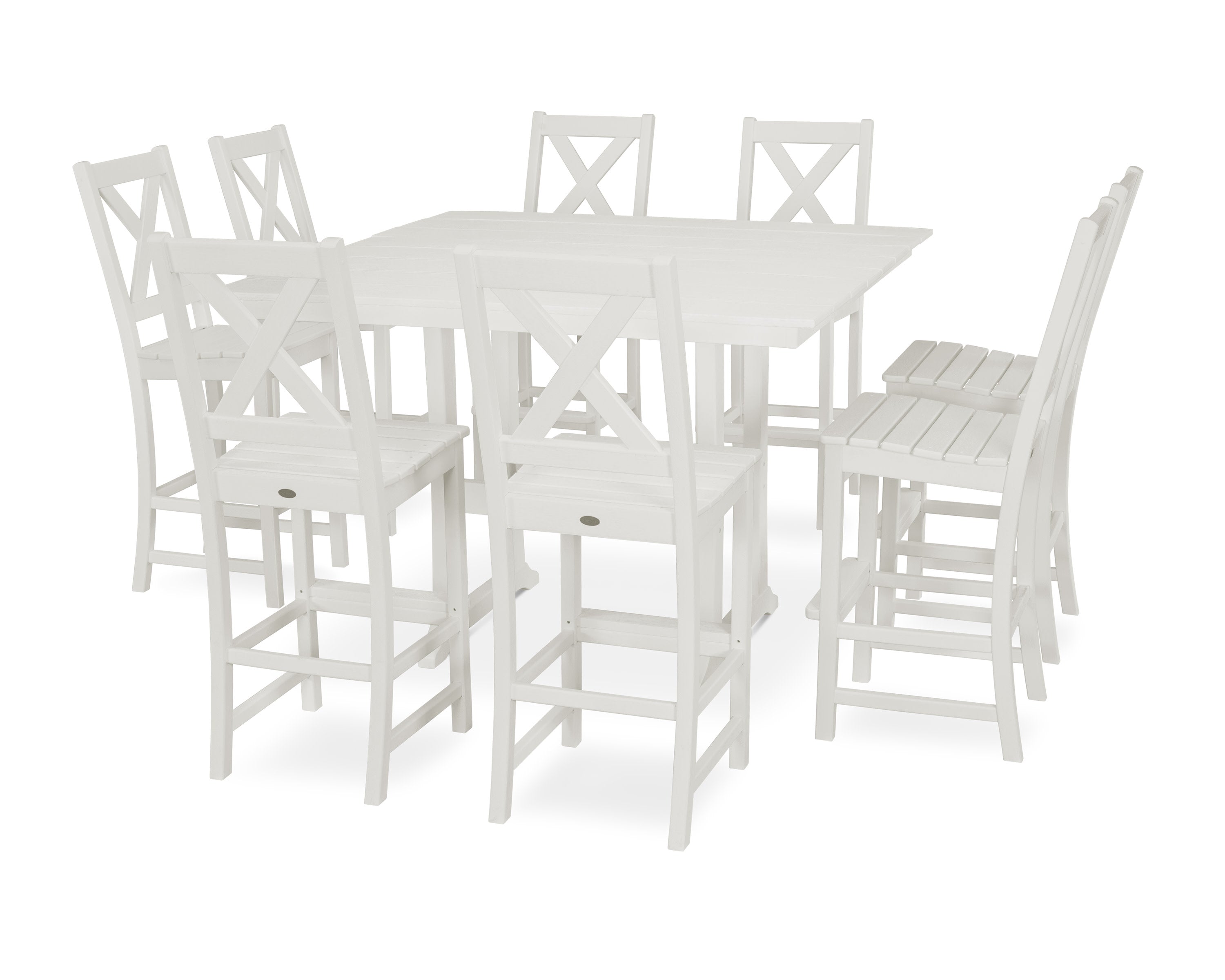 Braxton 9-Piece Farmhouse Trestle Bar Set in White