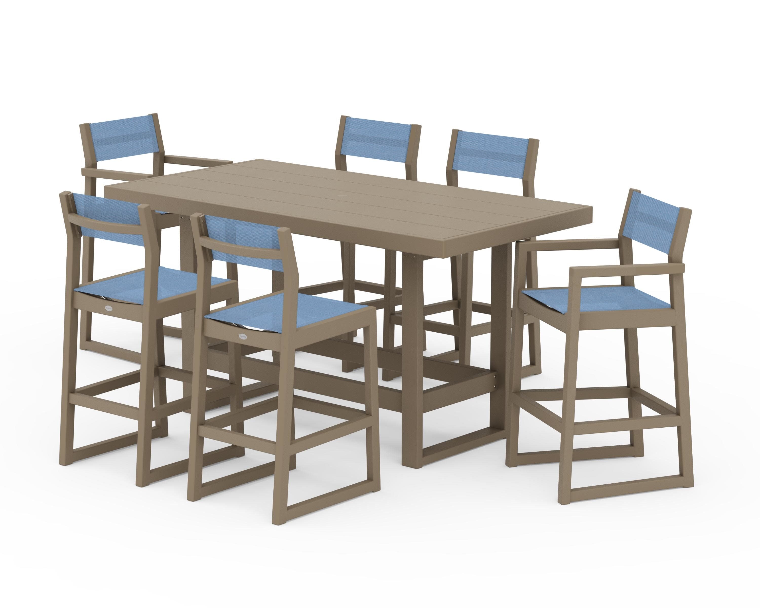 EDGE Sling 7-Piece Bar Table Set in Vintage Sahara / Poolside Sling