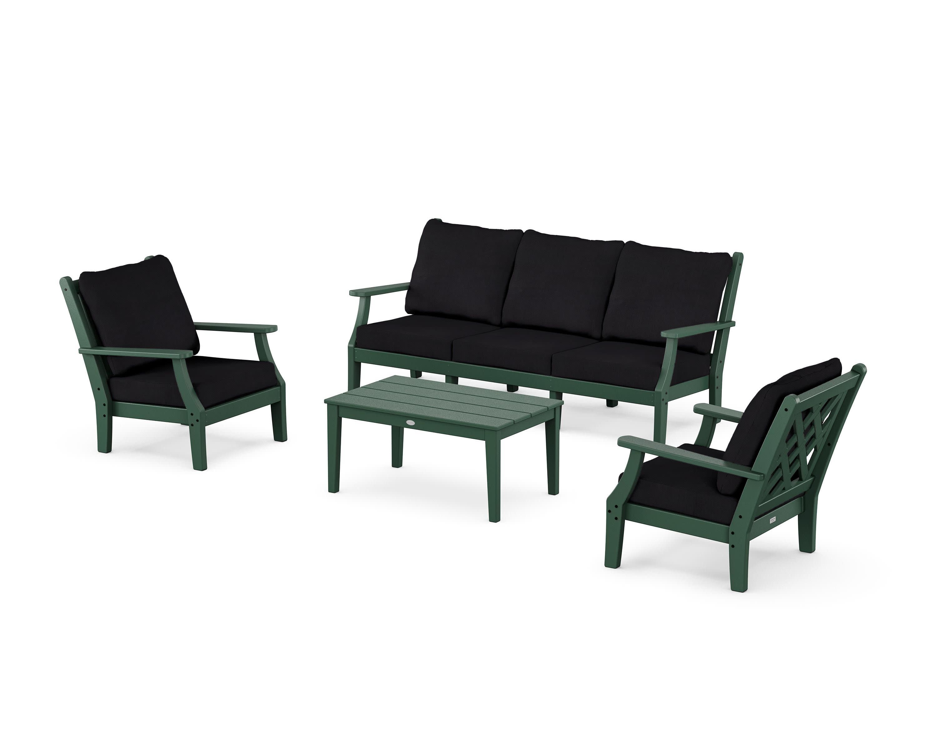 Wovendale 4-Piece Deep Seating Set with Sofa in Green / Midnight Linen