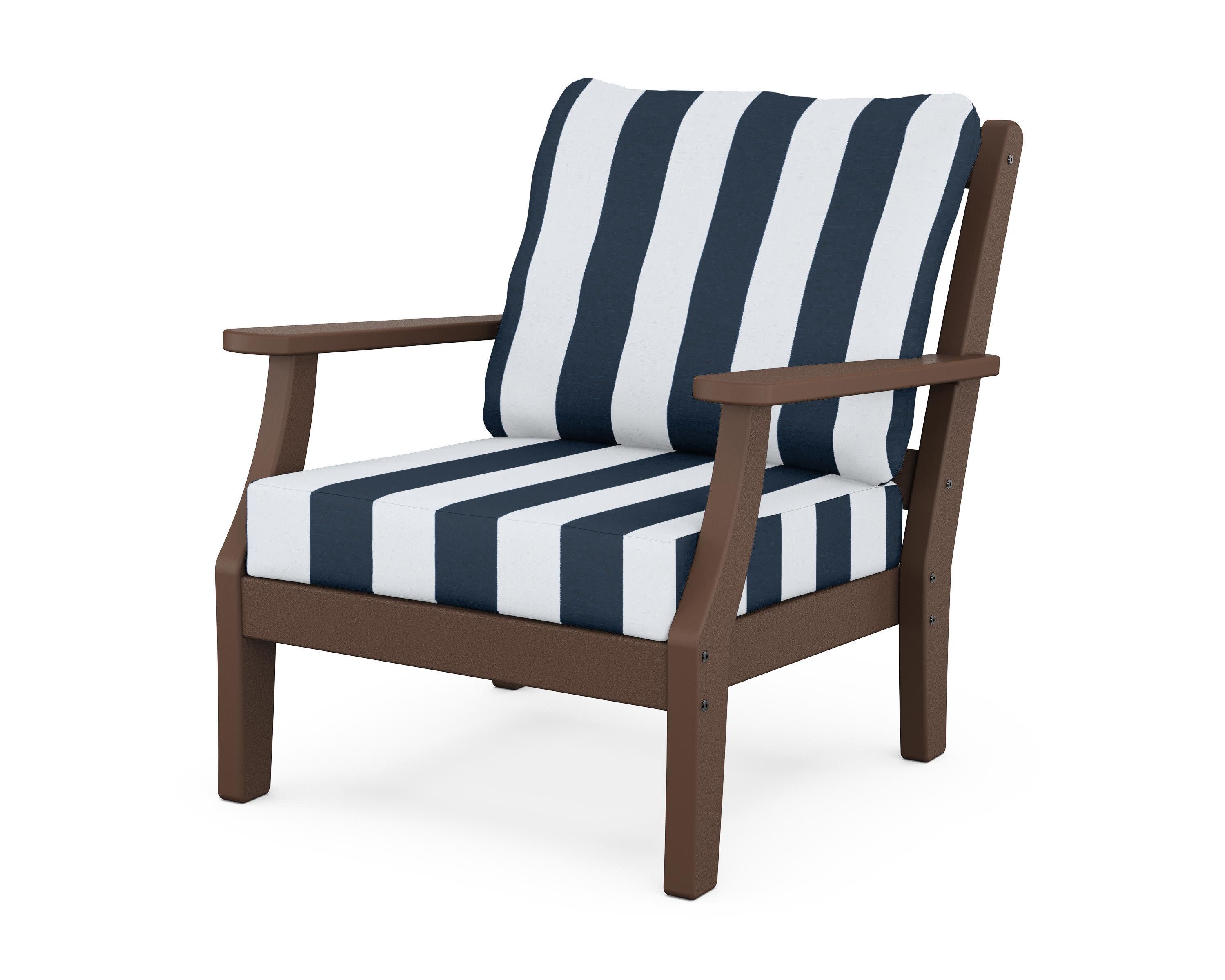 Chinoiserie Deep Seating Chair in Mahogany / Cabana Stripe Marine Indigo