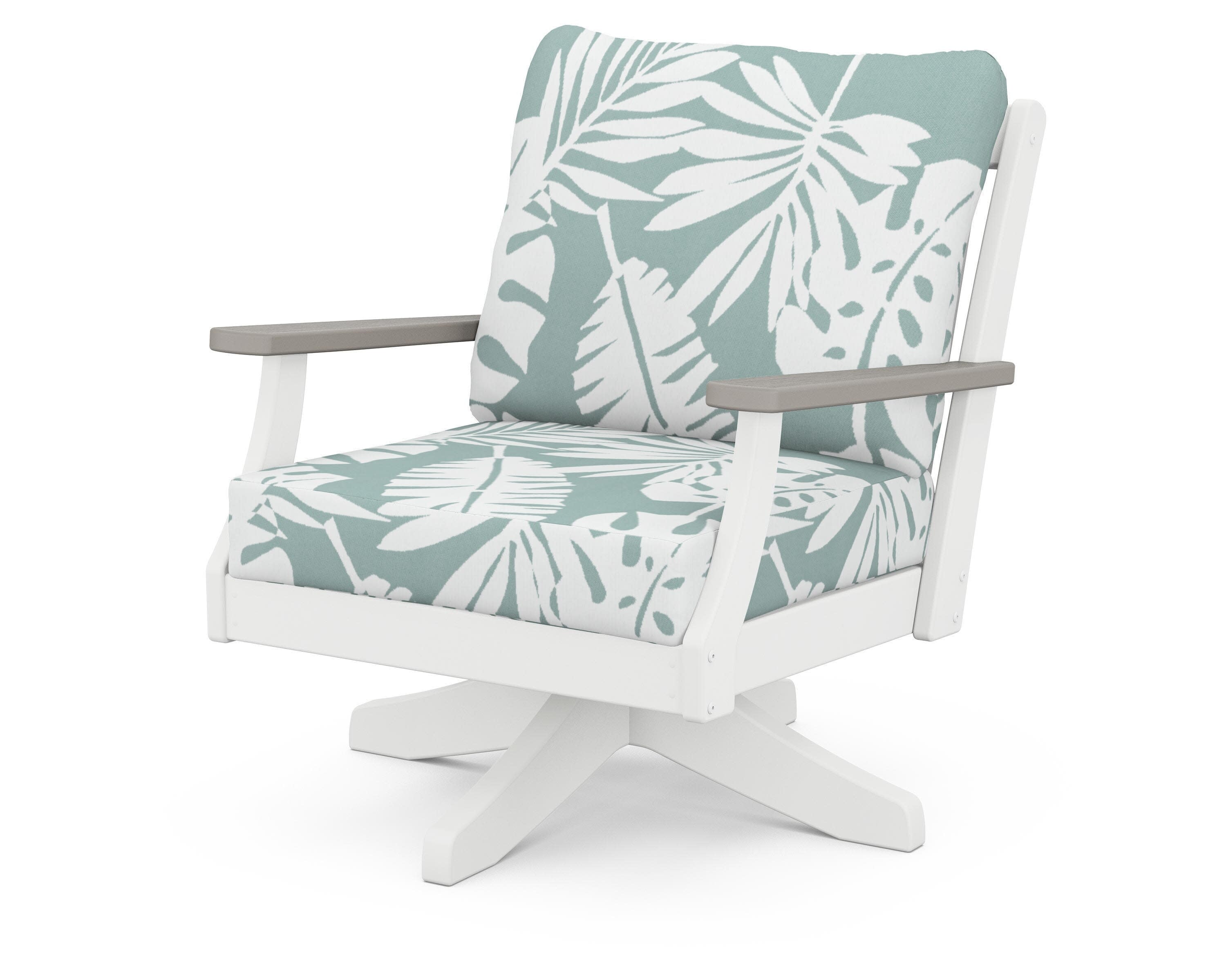 Braxton Deep Seating Swivel Chair in White / Driftwood / Leaf Glacier Spa