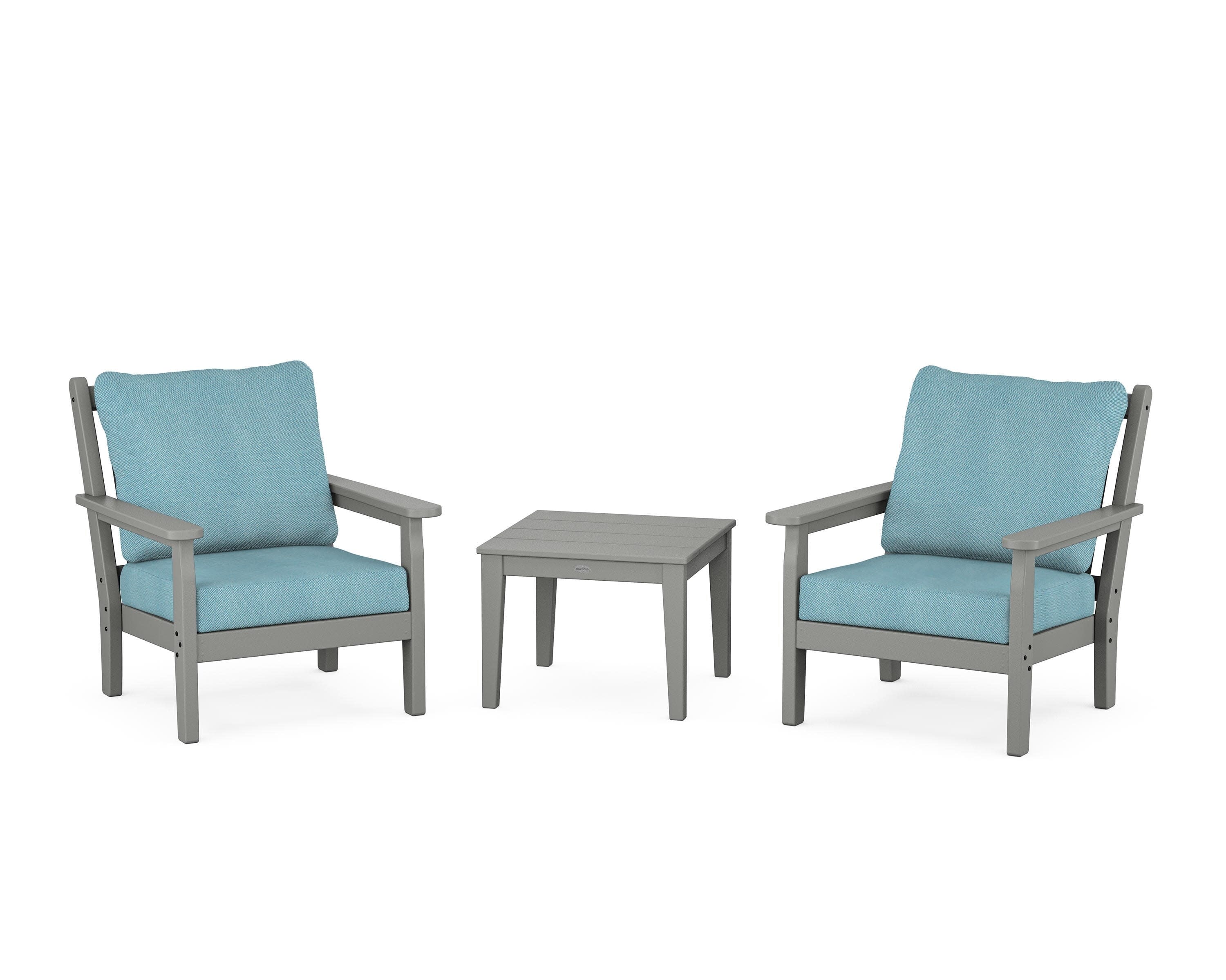 Chippendale 3-Piece Deep Seating Set in Slate Grey / Lattice Sky Blue