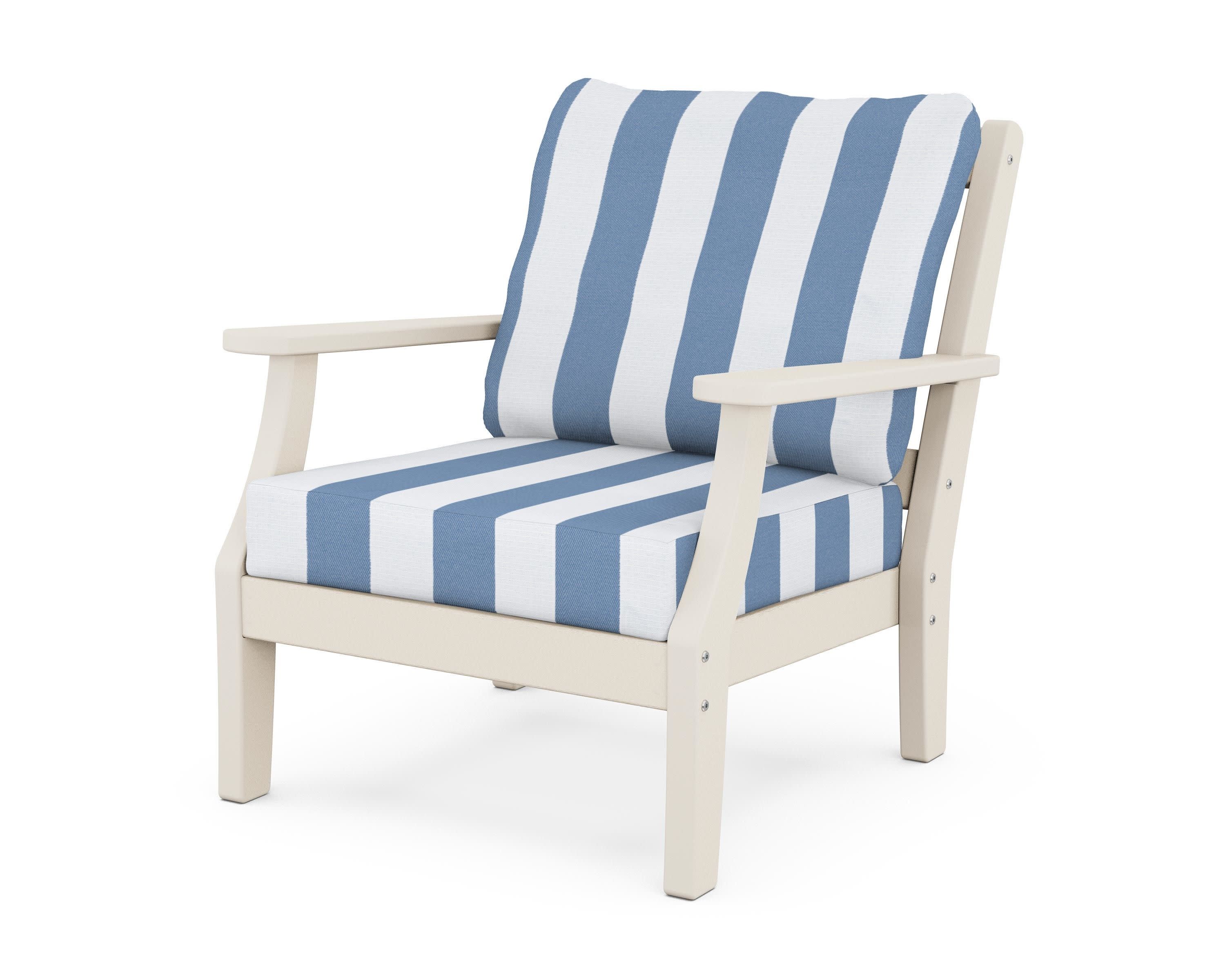 Chinoiserie Deep Seating Chair in Sand / Cabana Stripe Sky Blue
