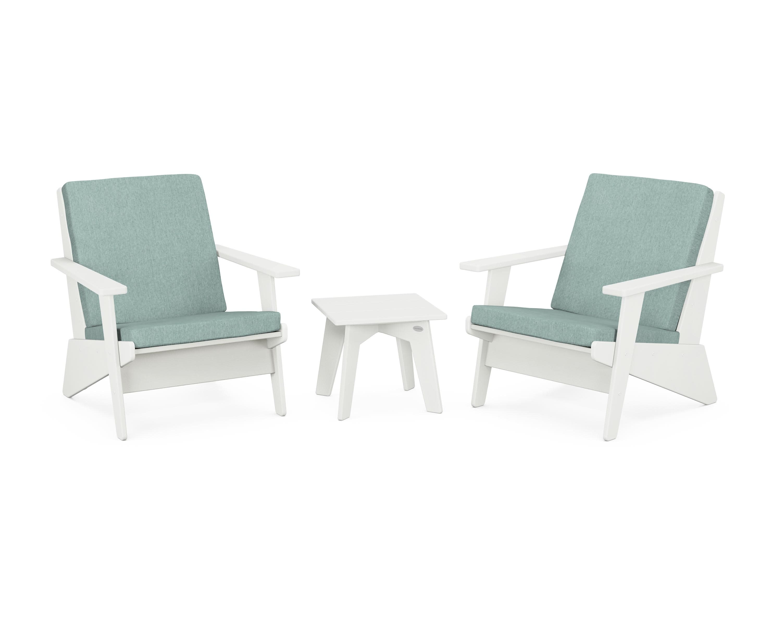 Riviera Modern Lounge 3-Piece Set in Vintage White / Glacier Spa