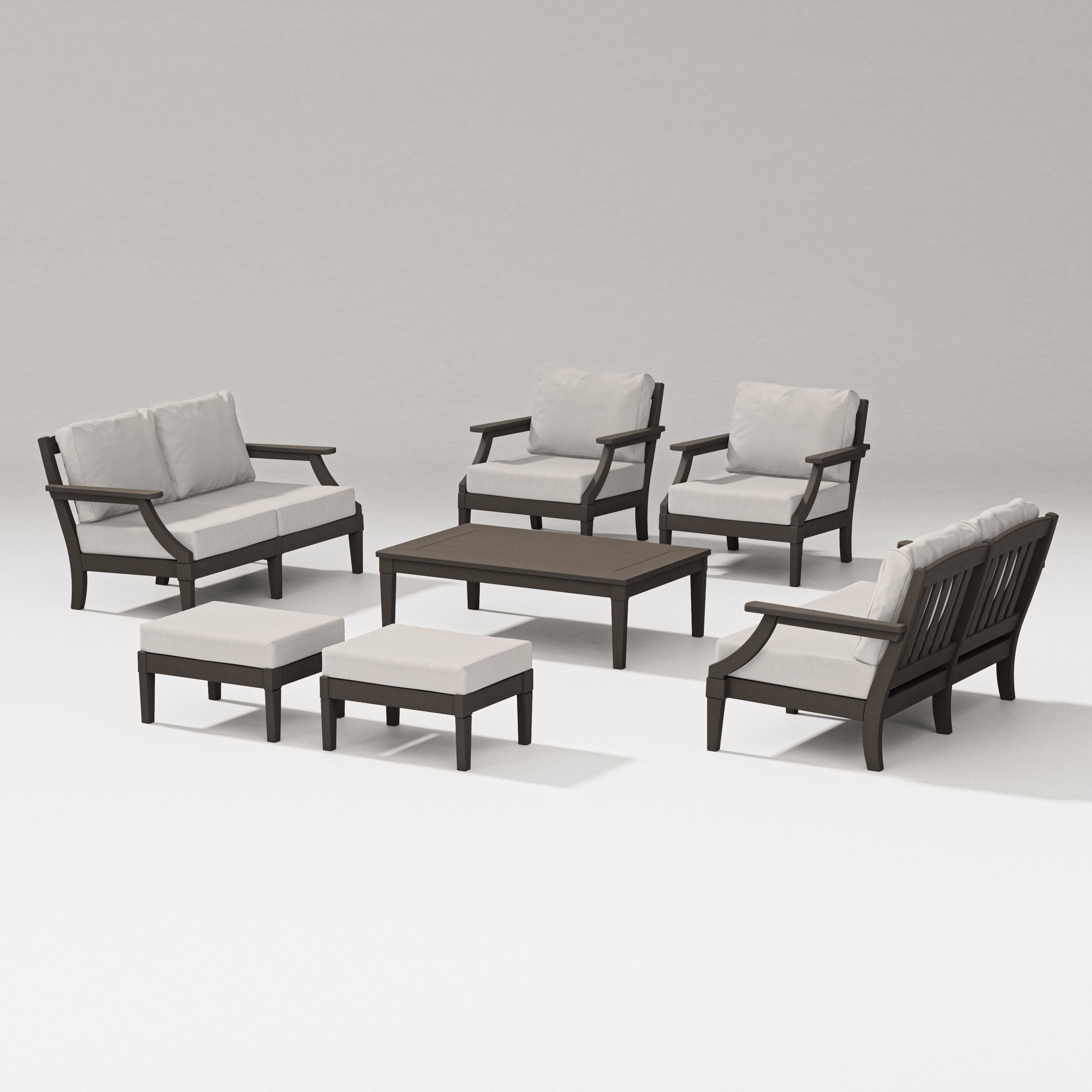 Estate 7-Piece Lounge Loveseat Set in Vintage Coffee / Cast Ash