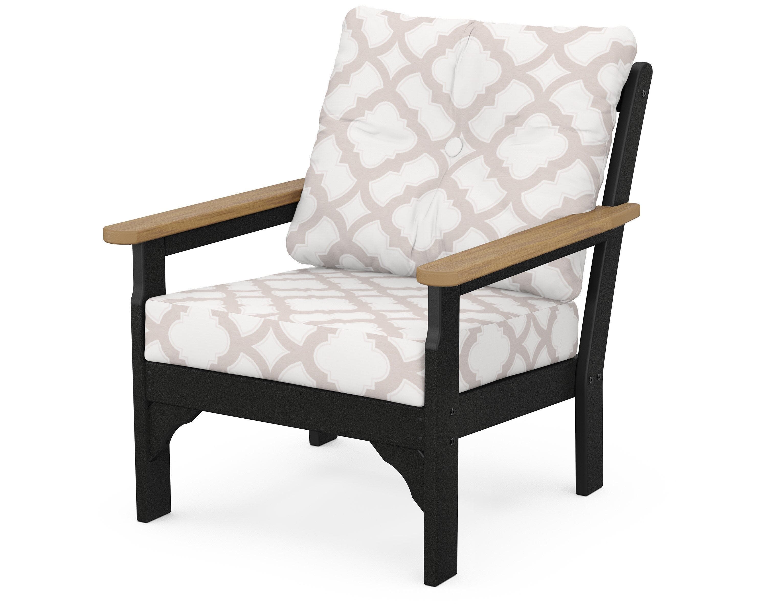 Vineyard Deep Seating Chair in Black / Natural / Trellis Dune Burlap