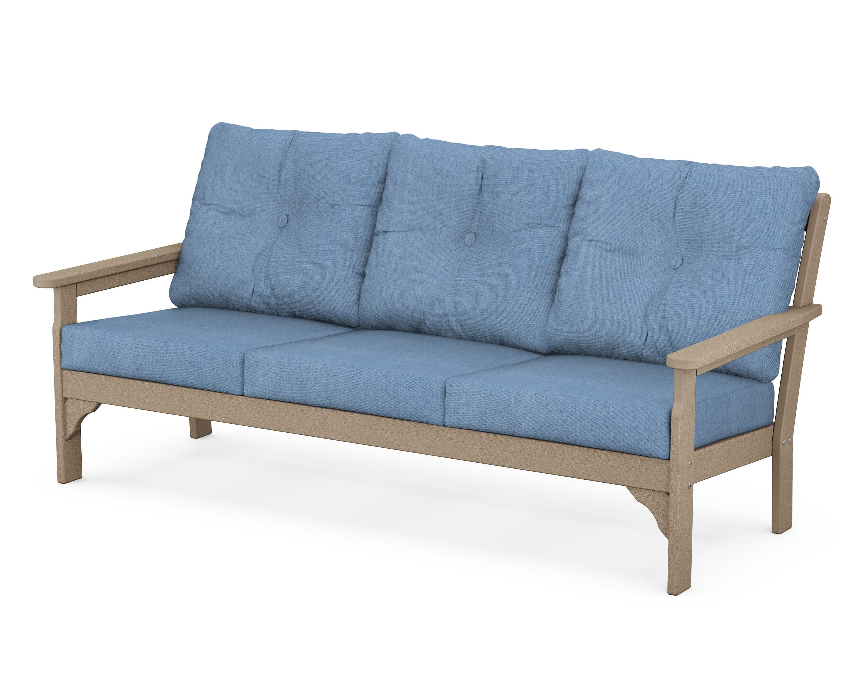 Vineyard Deep Seating Sofa in Vintage Sahara / Sky Blue
