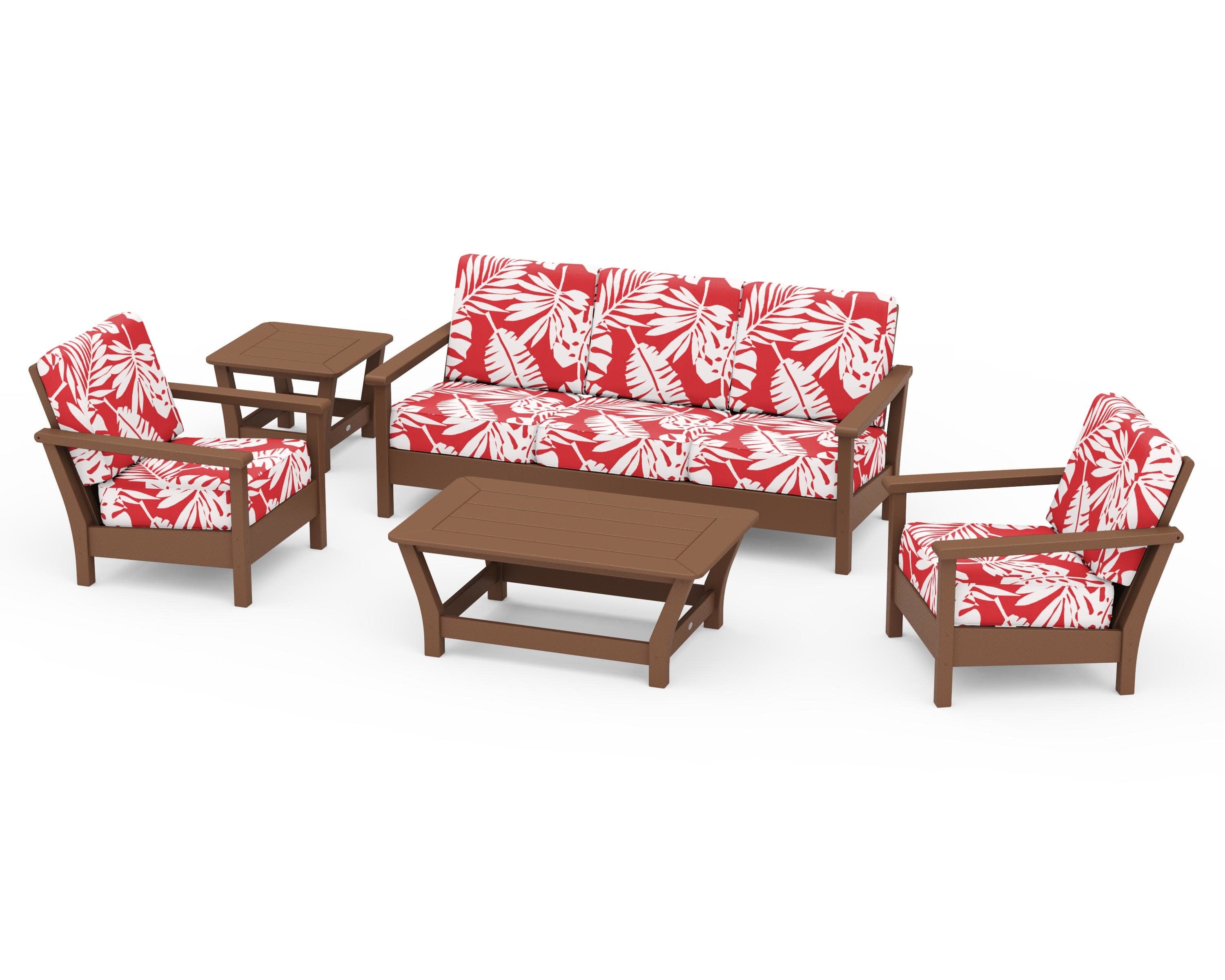 Harbour 5-Piece Deep Seating Set in Teak / Leaf Crimson