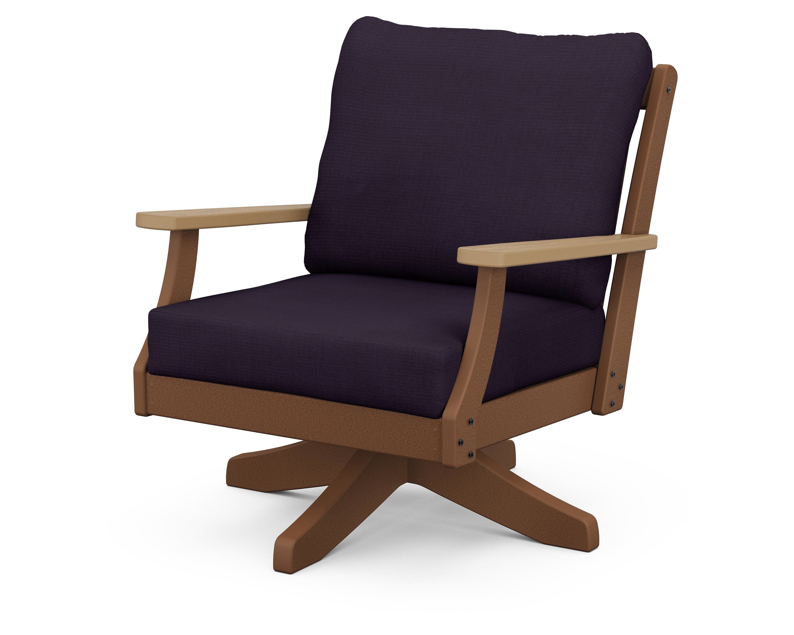 Braxton Deep Seating Swivel Chair in Teak / Natural / Navy Linen