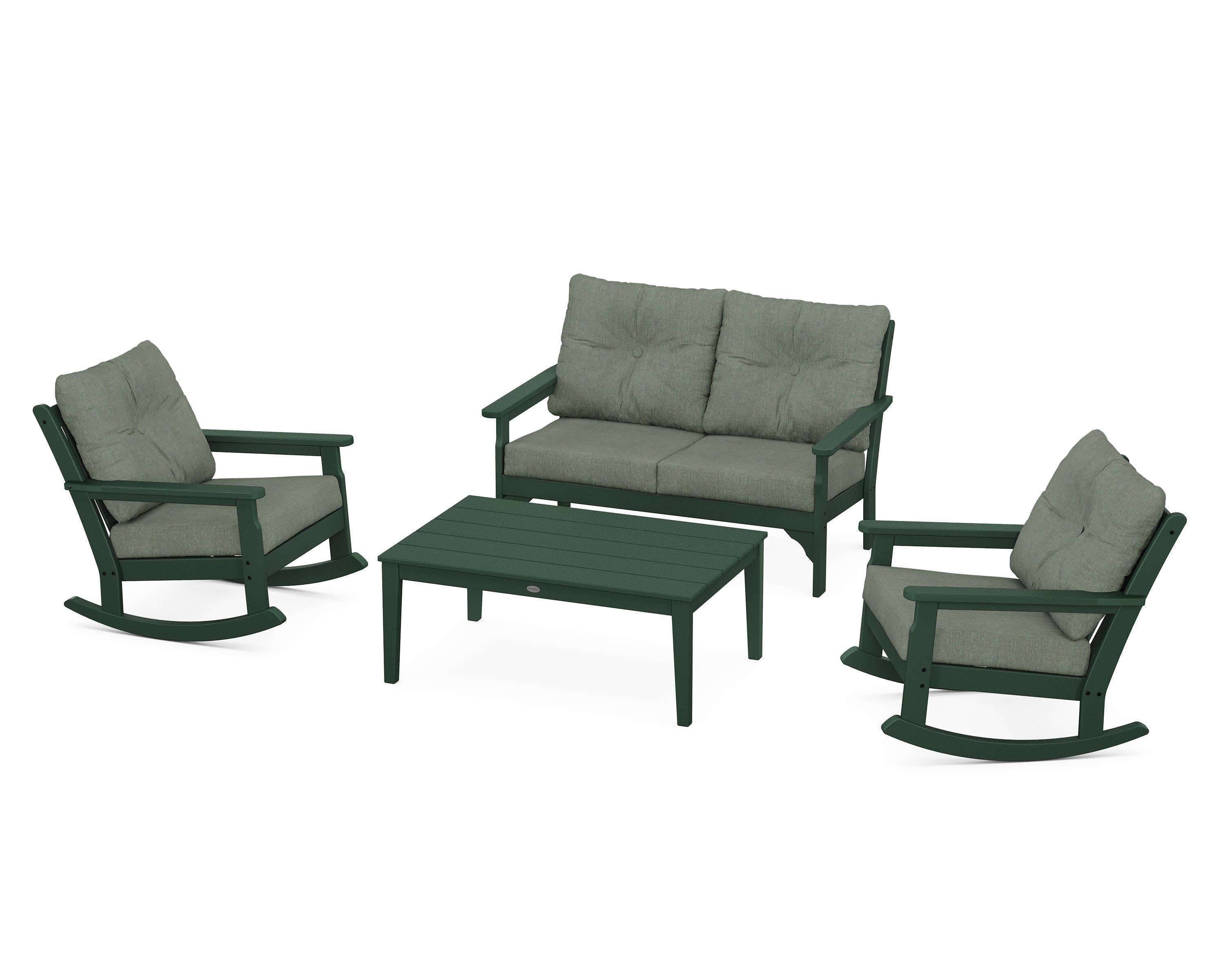 Vineyard 4-Piece Deep Seating Rocking Chair Set in Green / Cast Sage
