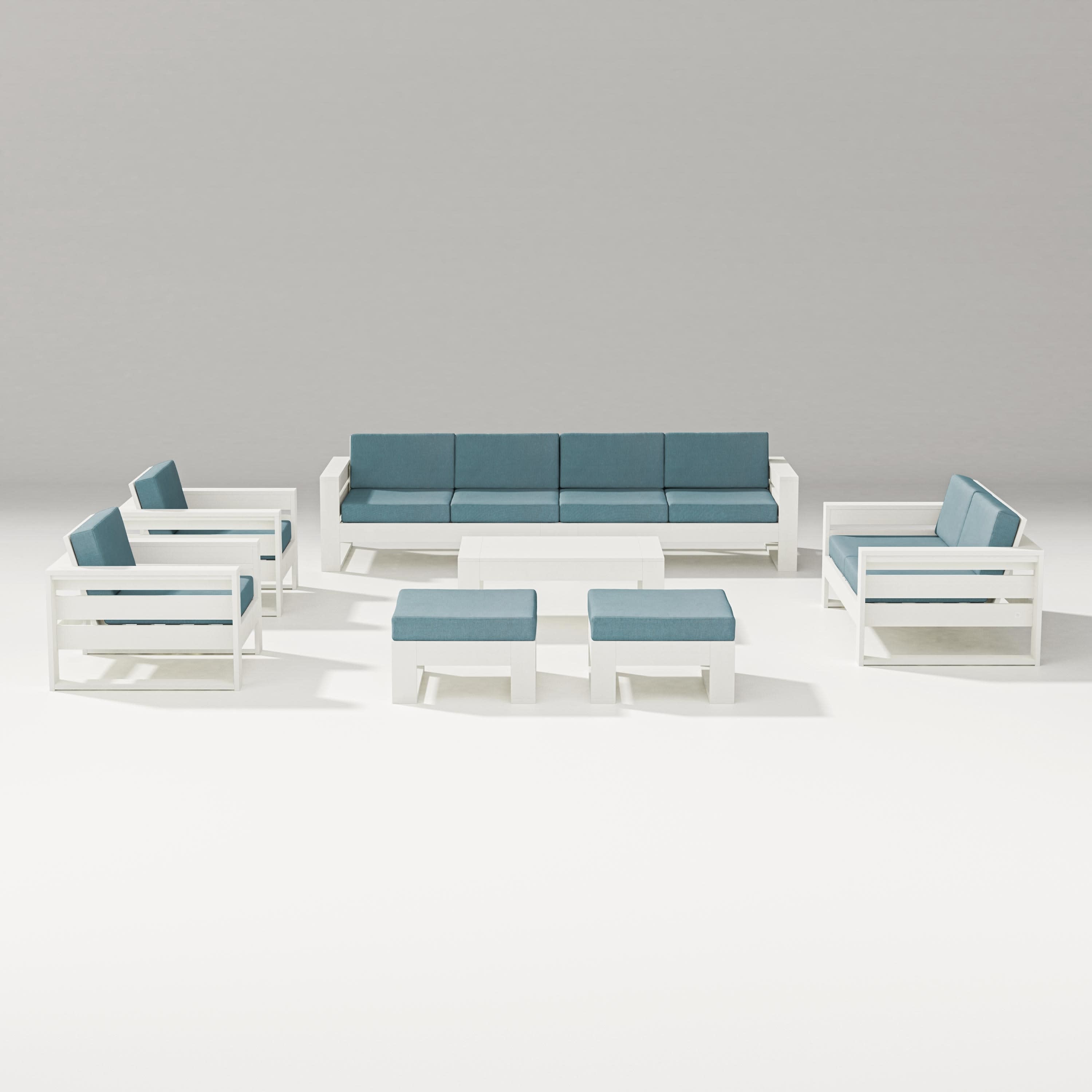 Latitude 8-Piece Lounge Sofa Set in Vintage White / Ocean Teal