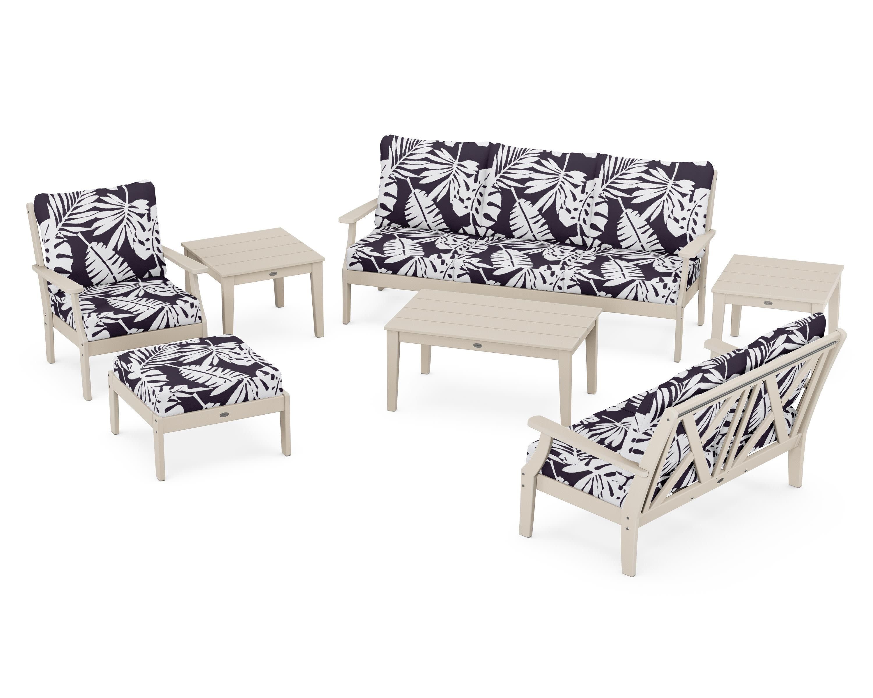 Braxton 7-Piece Deep Seating Set in Sand / Leaf Navy
