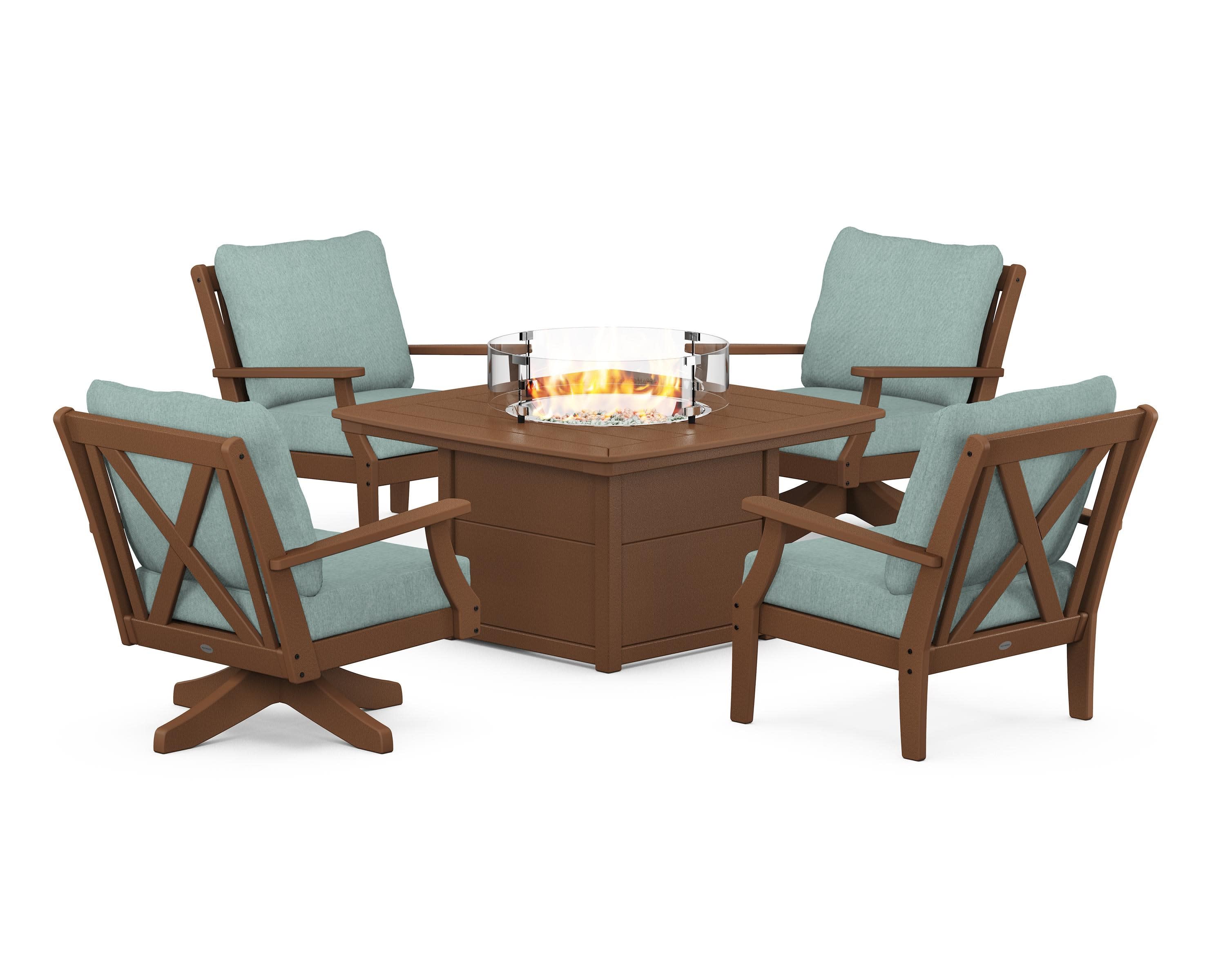 Braxton 5-Piece Deep Seating Set with Fire Table in Teak / Glacier Spa