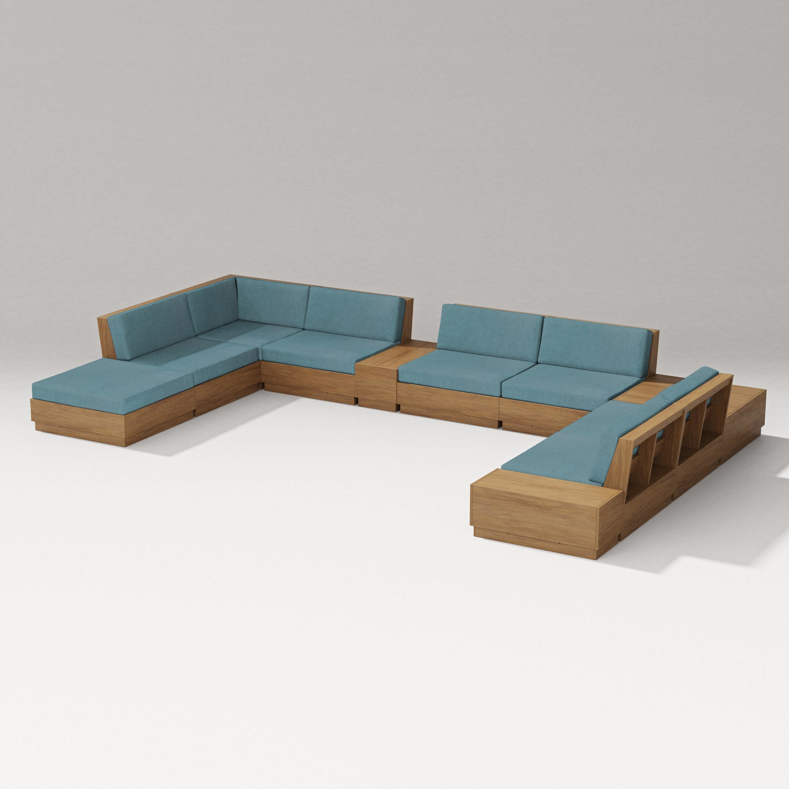 Elevate 11-Piece Conversation Sectional Set in Natural / Ocean Teal