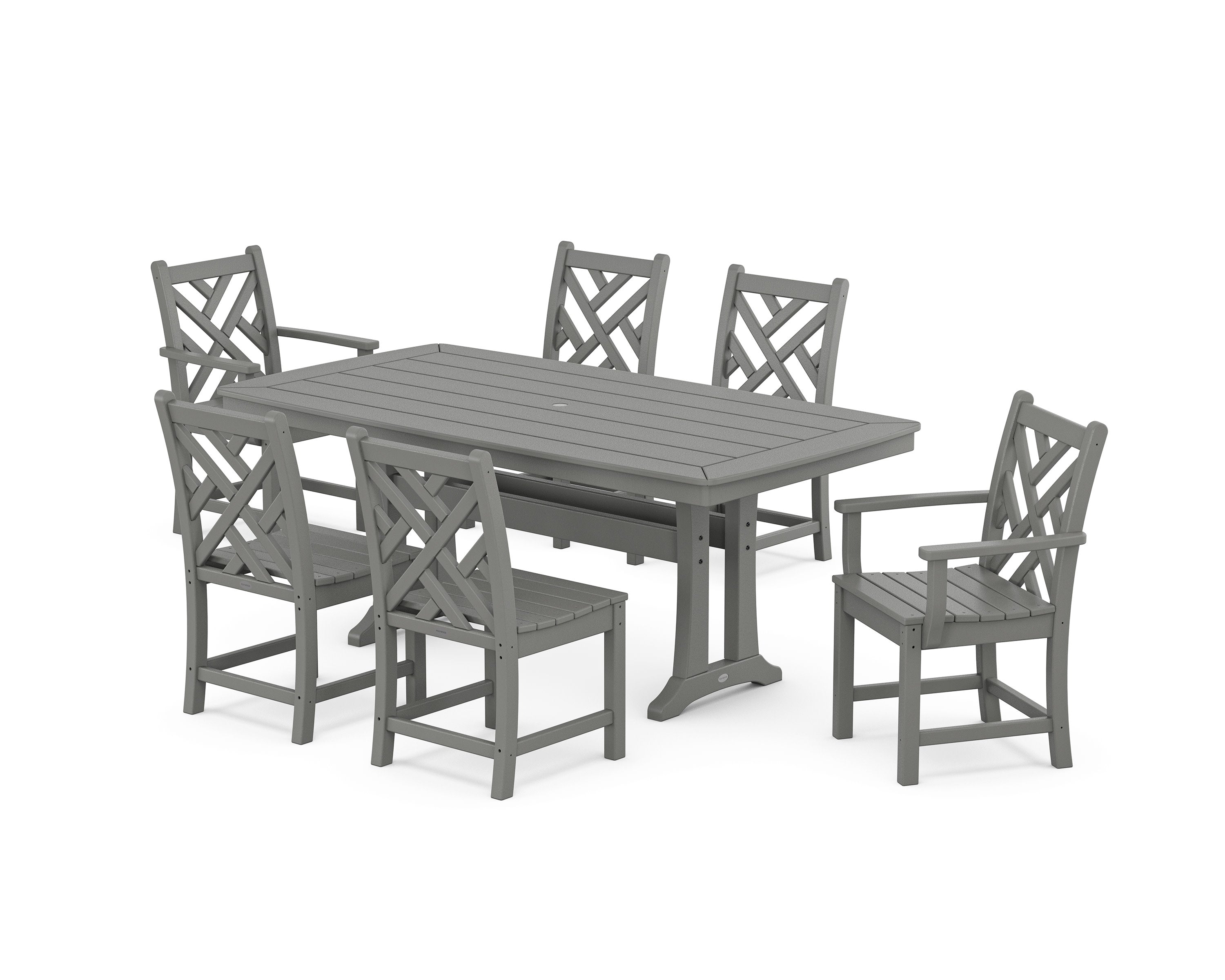 Chippendale 7-Piece Dining Set with Trestle Legs in Slate Grey