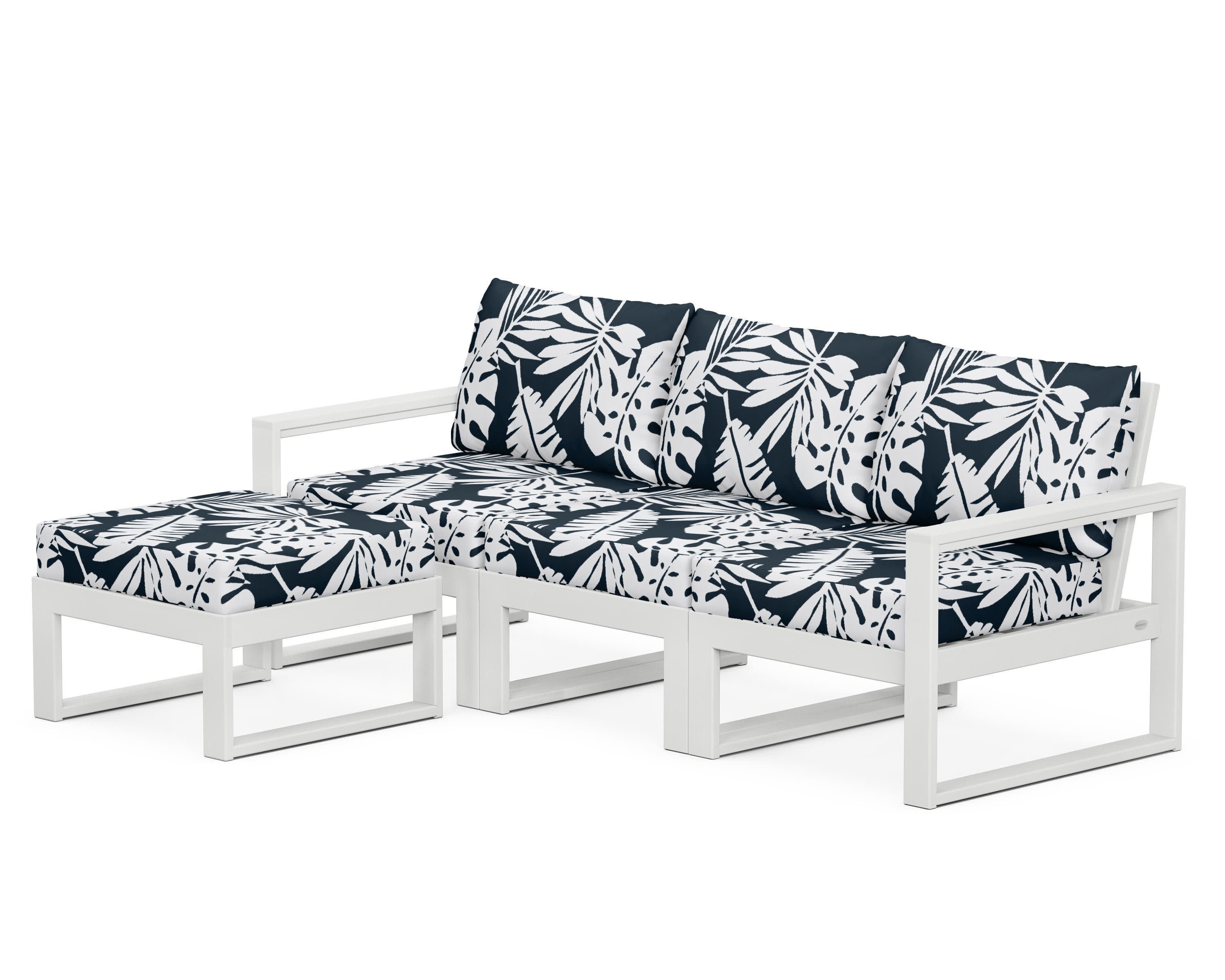 EDGE 4-Piece Modular Deep Seating Set with Ottoman in White / Leaf Marine Indigo