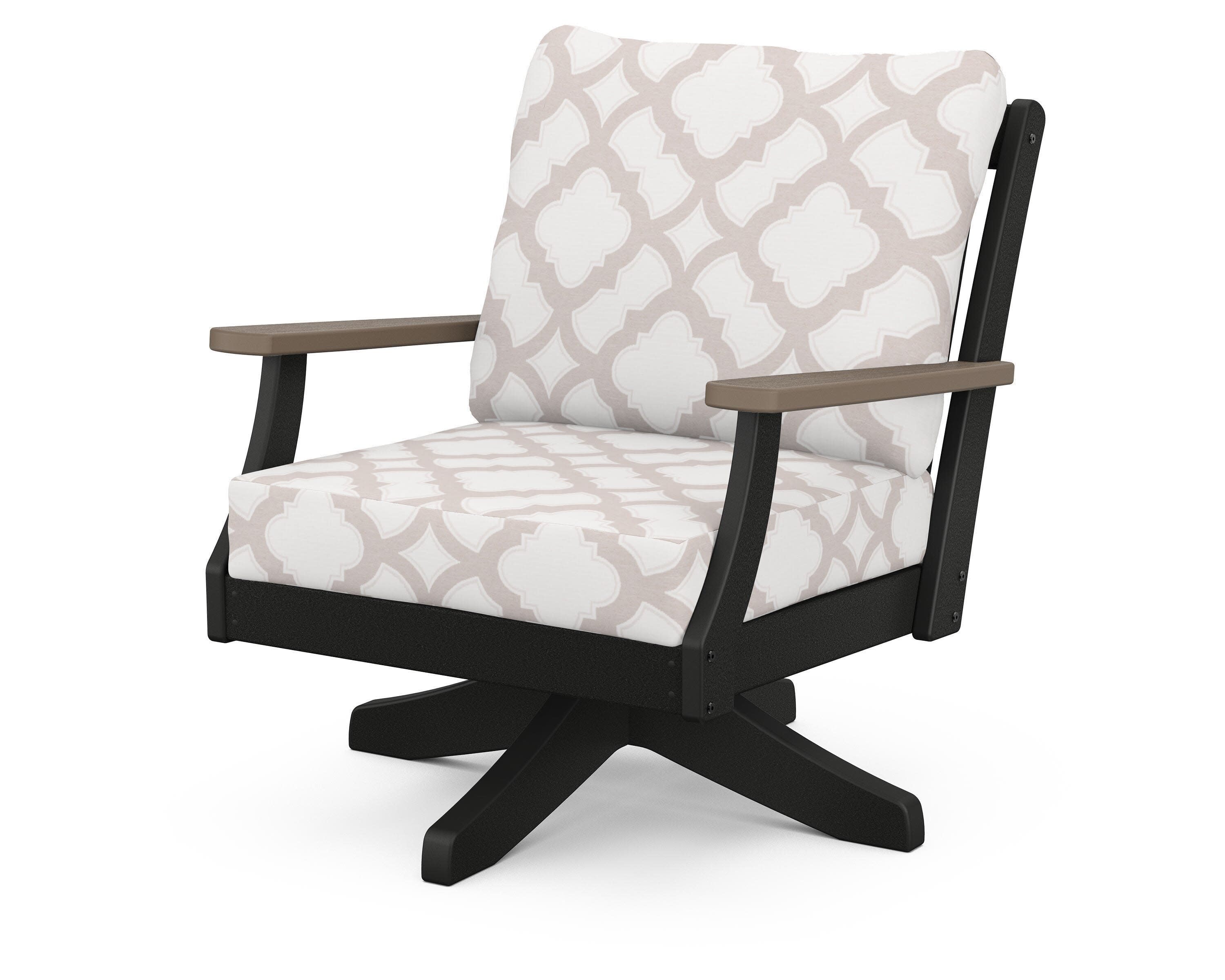 Braxton Deep Seating Swivel Chair in Black / Kona / Trellis Dune Burlap