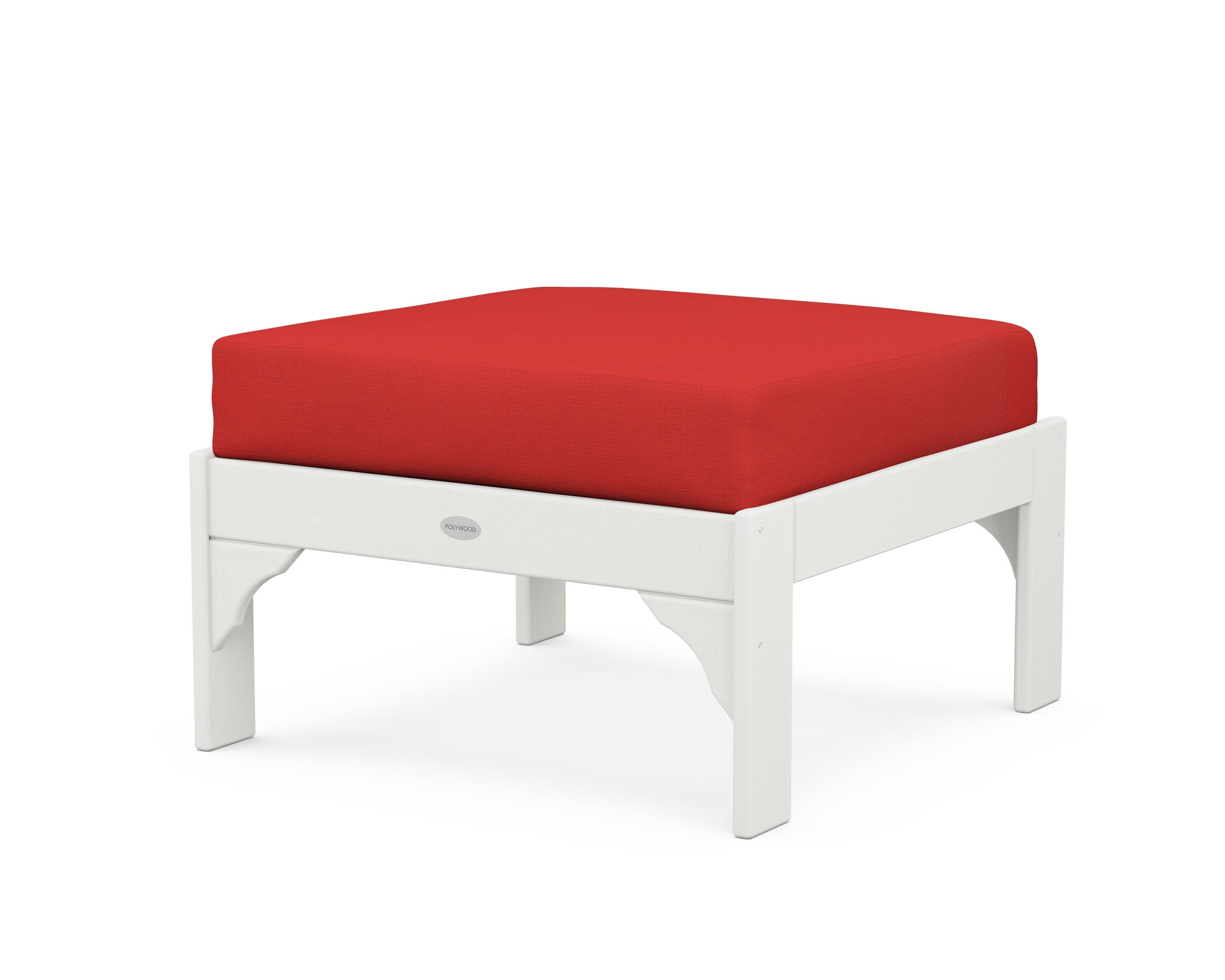 Vineyard Deep Seating Ottoman in Vintage White / Crimson Linen